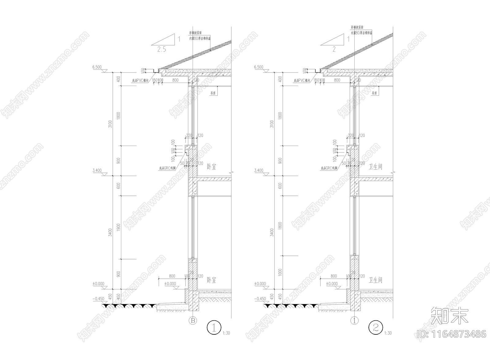 现代新中式别墅建筑cad施工图下载【ID:1164873486】