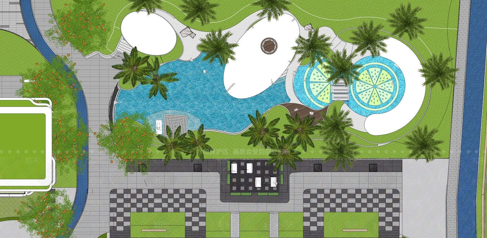 现代泳池SU模型下载【ID:1164892304】