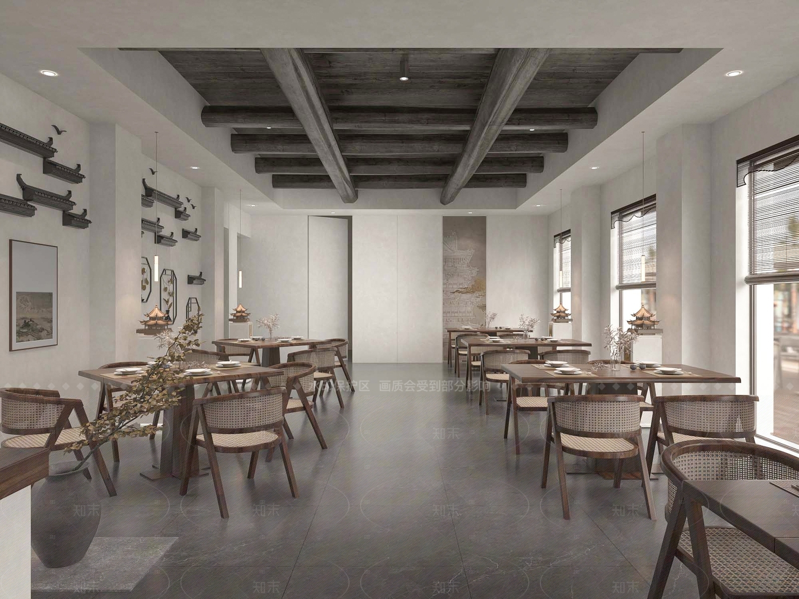 中式侘寂中餐厅3D模型下载【ID:1164900789】