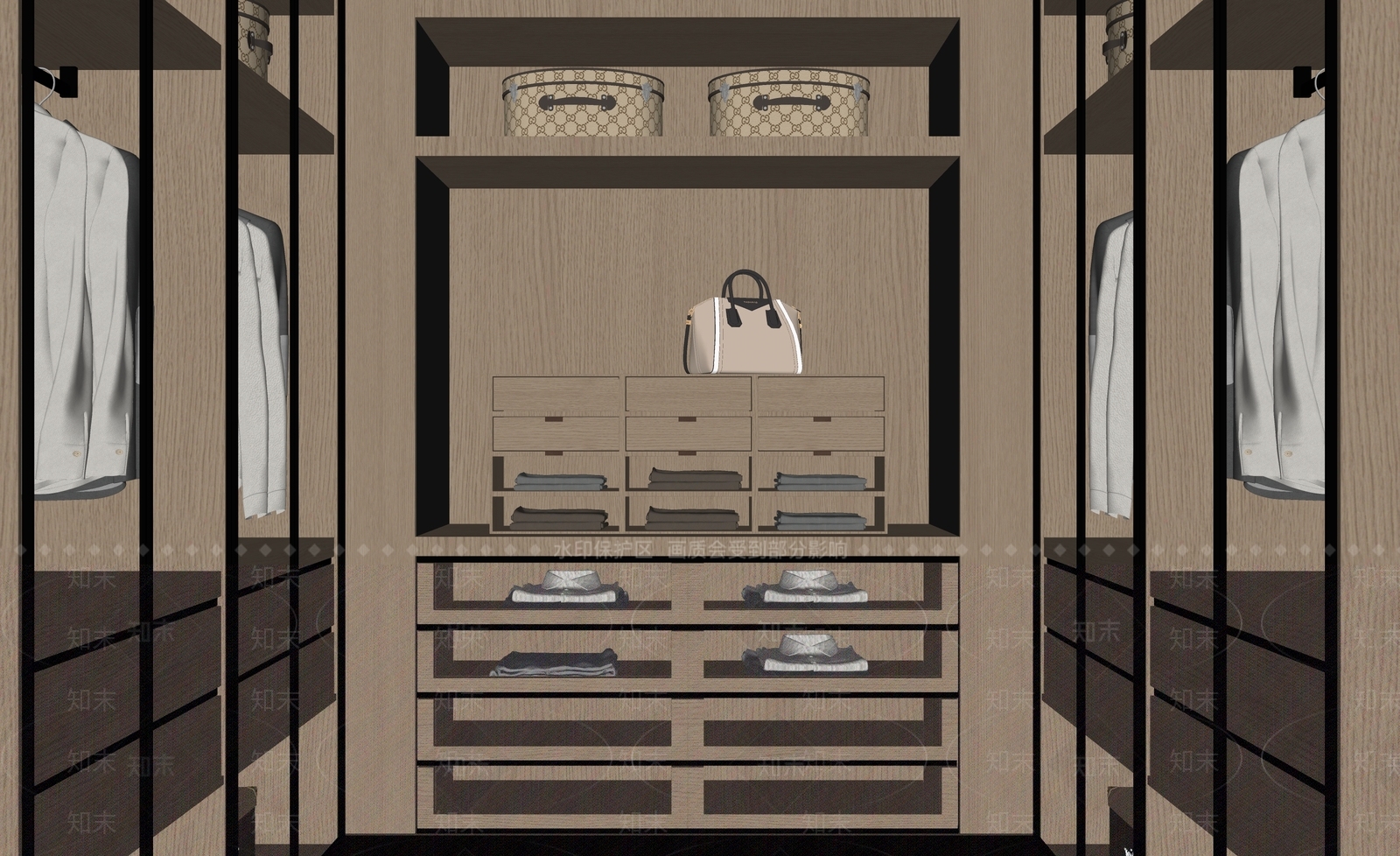 现代轻奢衣帽间SU模型下载【ID:1164896388】