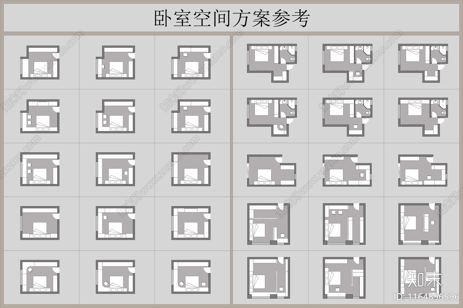 现代简约卧室施工图下载【ID:1164896596】