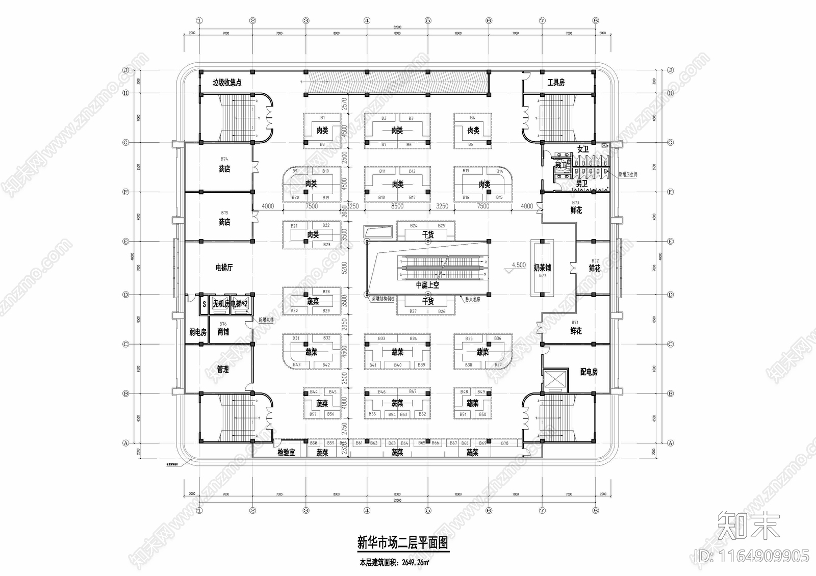 现代农贸市场建筑cad施工图下载【ID:1164909905】