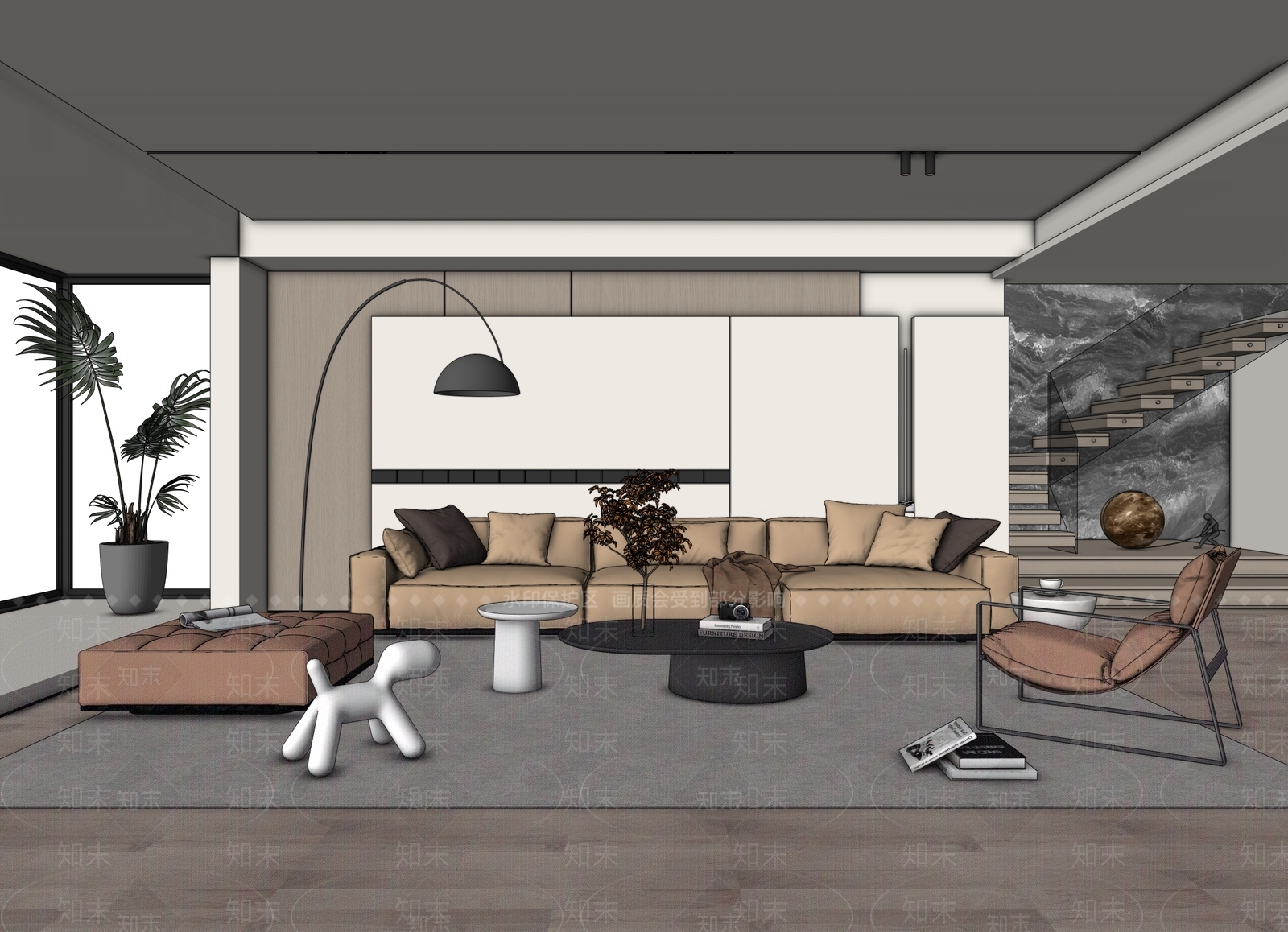 现代别墅客厅SU模型下载【ID:1164918452】