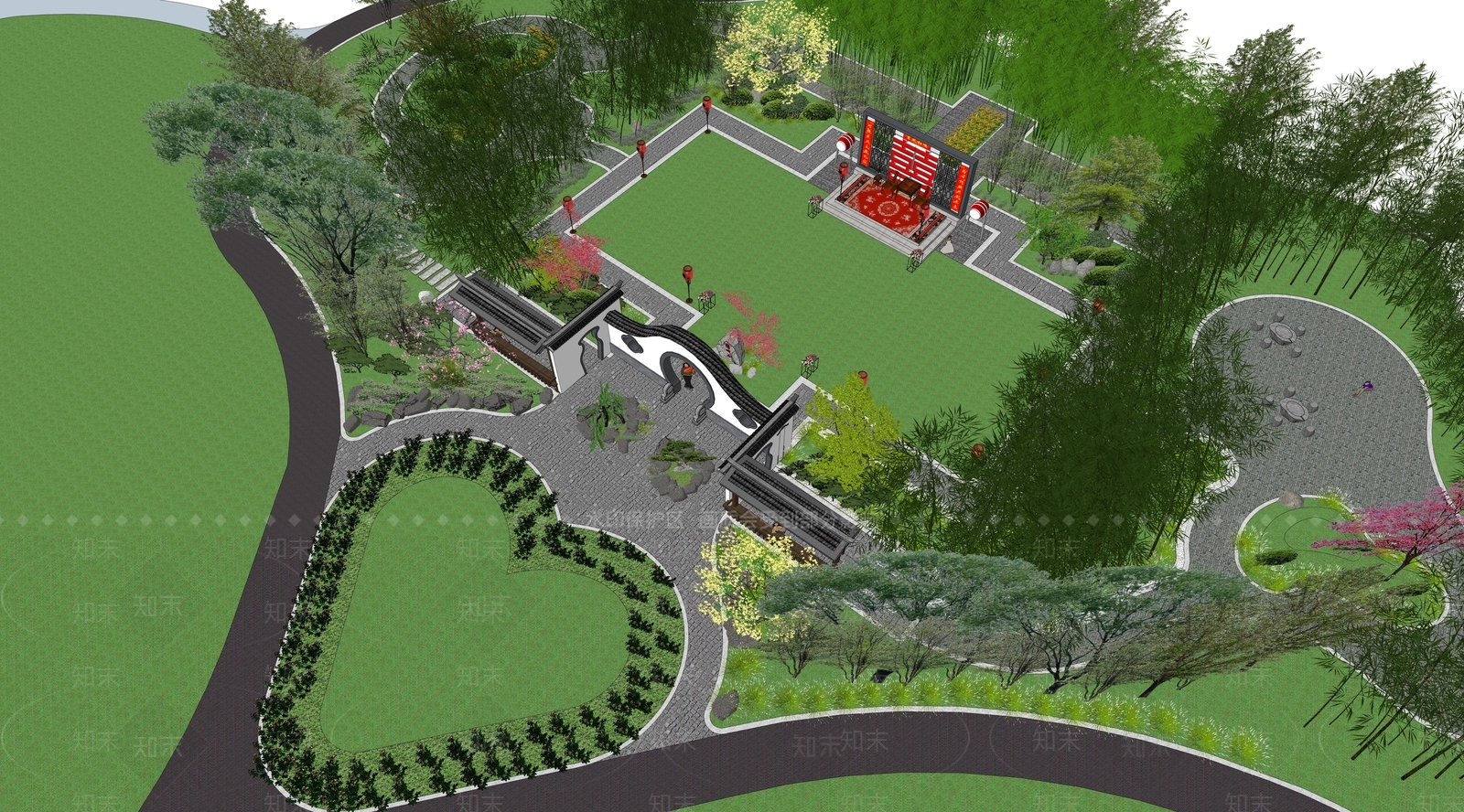 中式广场景观SU模型下载【ID:1164920926】