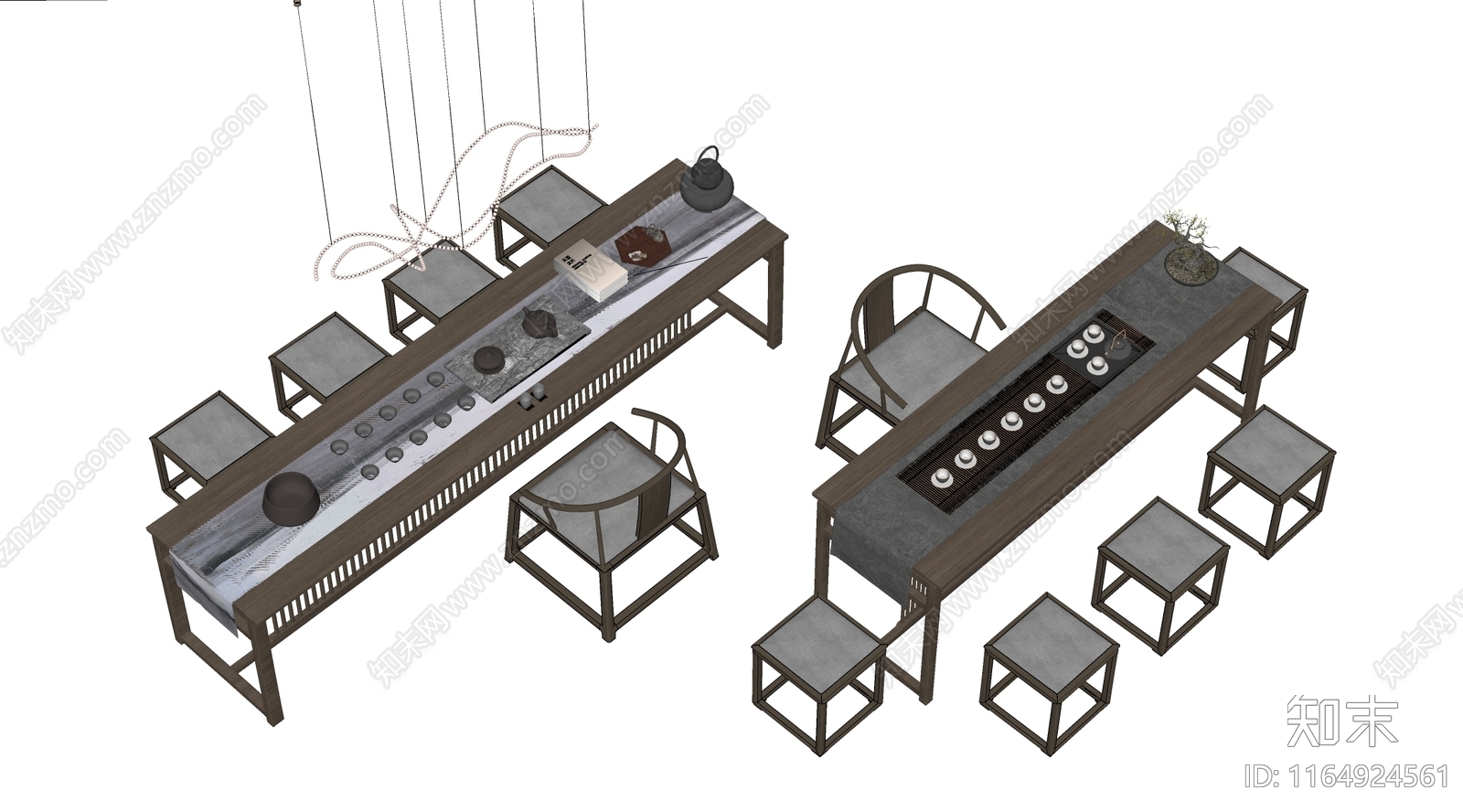 现代茶桌椅SU模型下载【ID:1164924561】