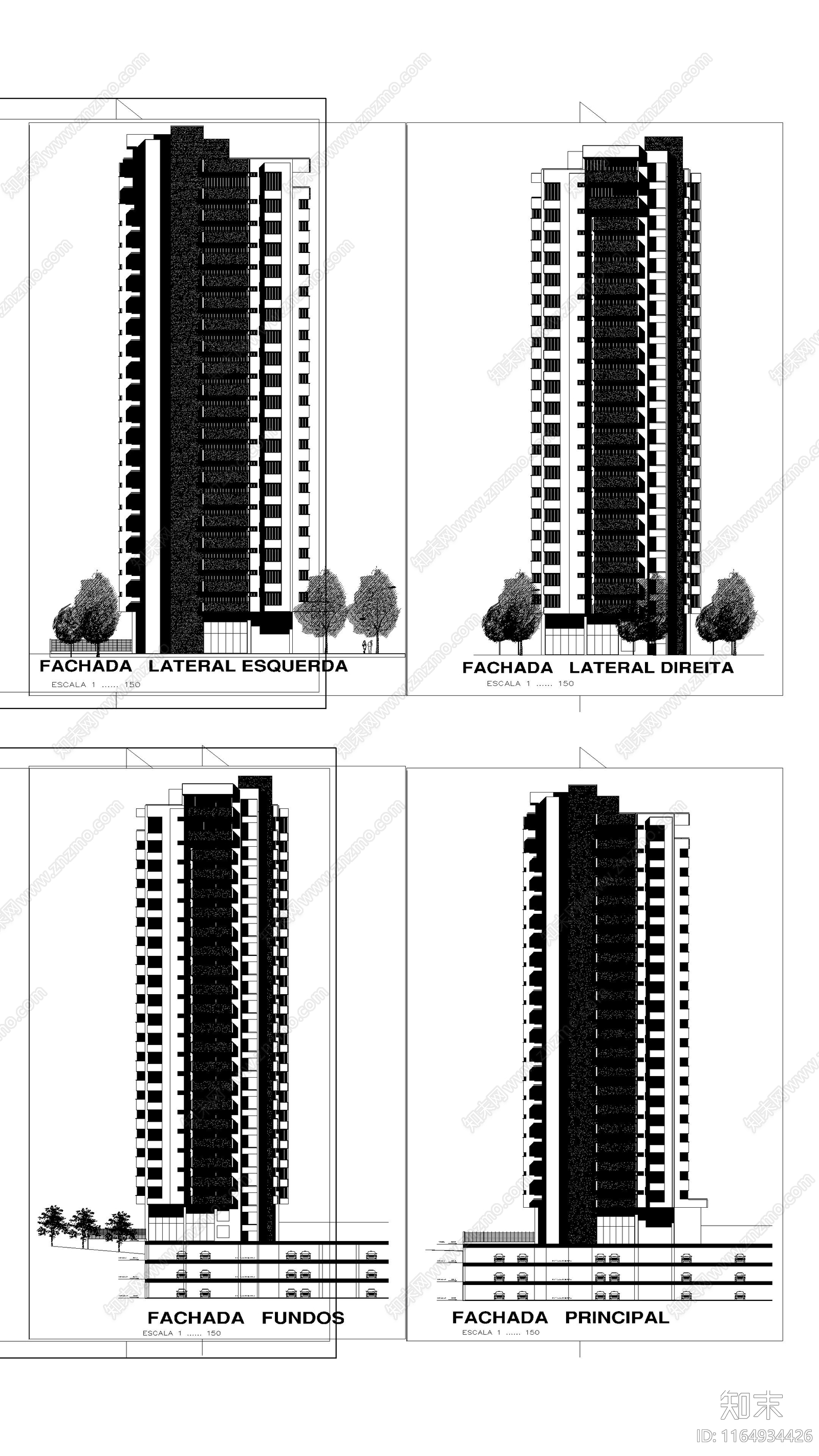 现代酒店建筑施工图下载【ID:1164934426】