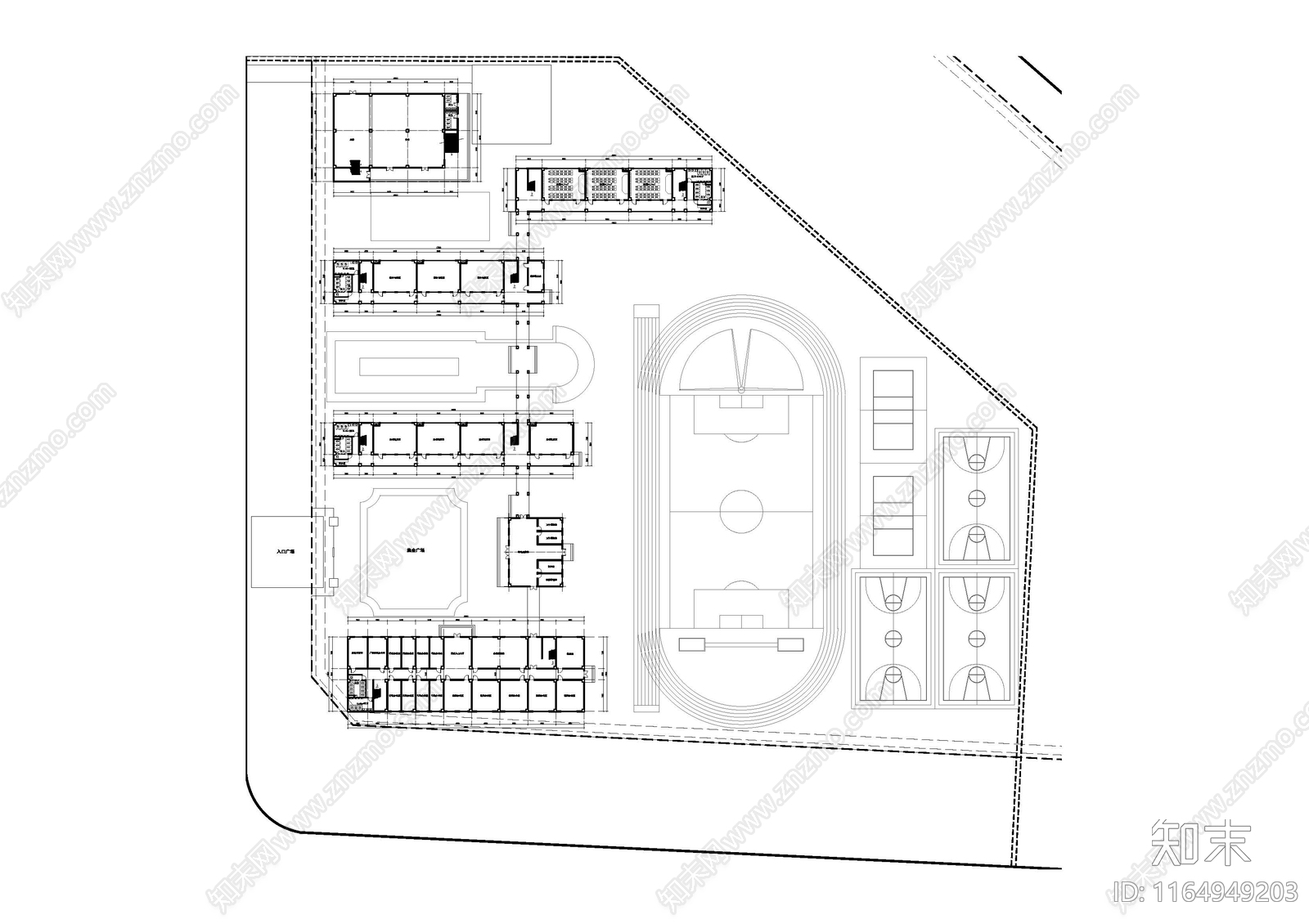 现代学校建筑cad施工图下载【ID:1164949203】