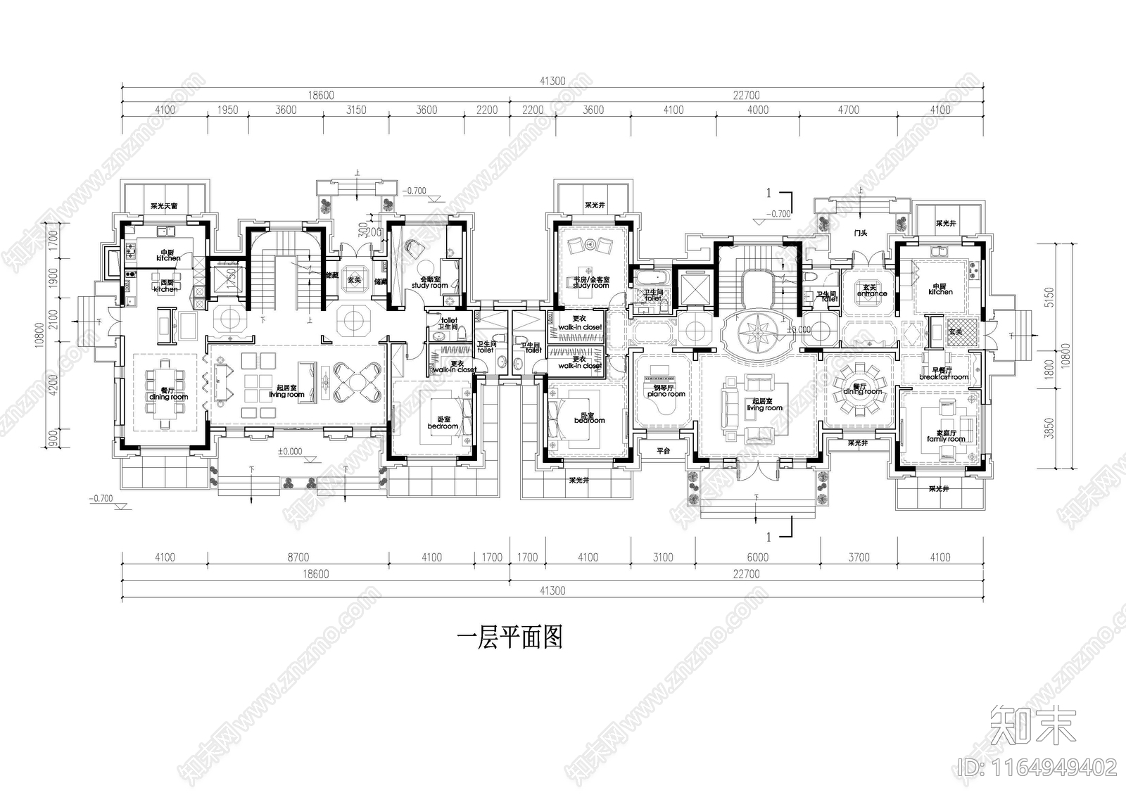 现代新中式别墅建筑施工图下载【ID:1164949402】