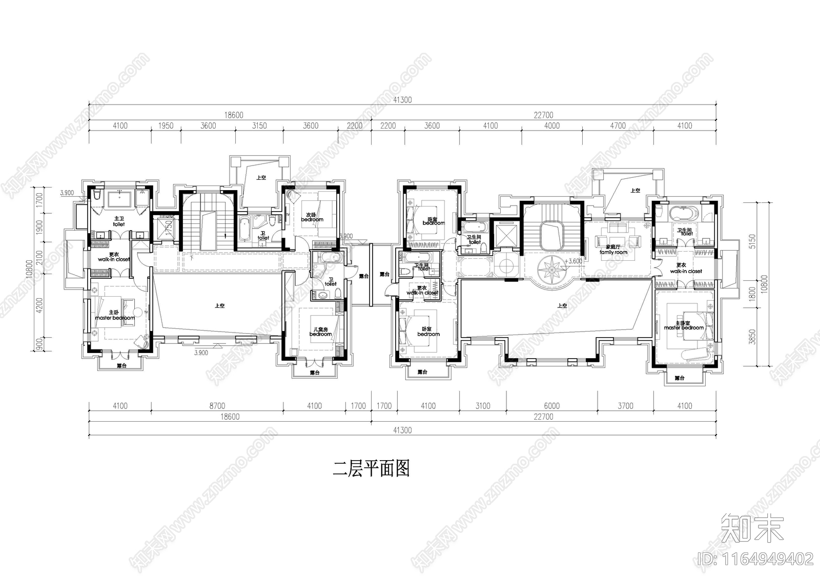 现代新中式别墅建筑施工图下载【ID:1164949402】