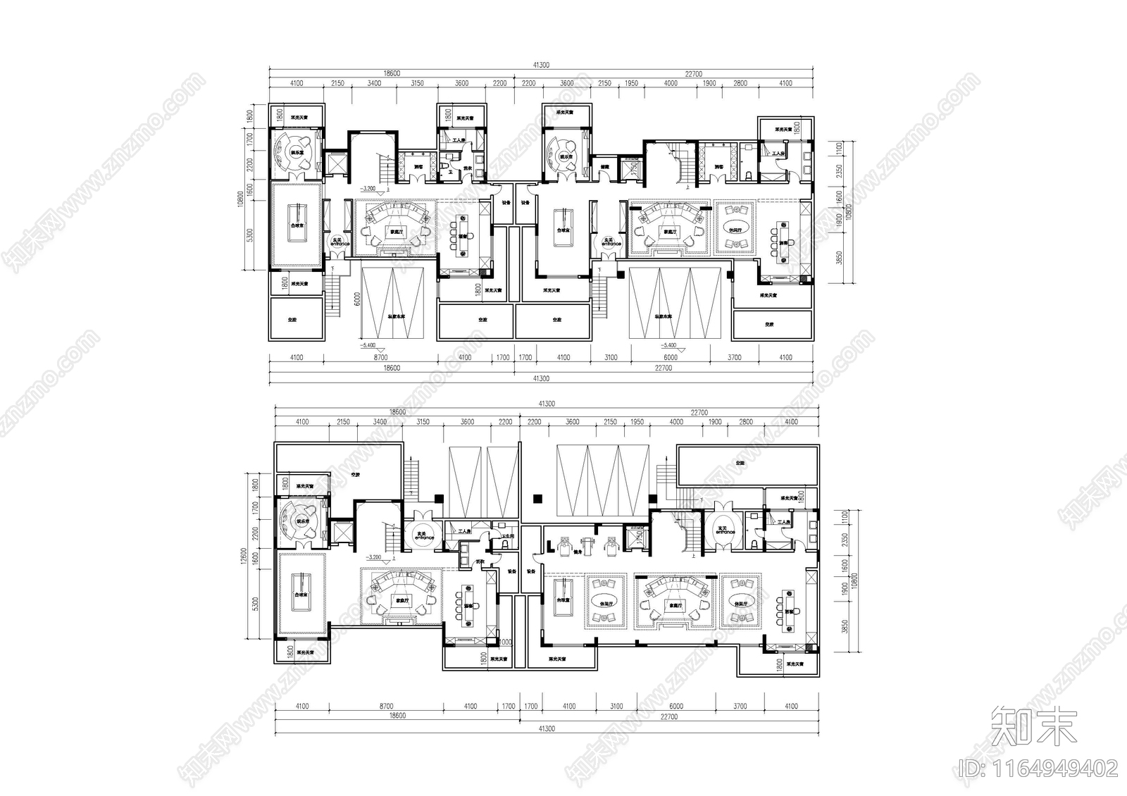 现代新中式别墅建筑施工图下载【ID:1164949402】