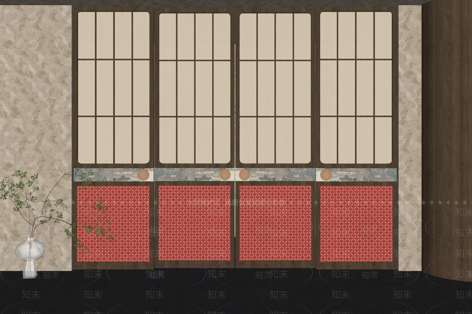 现代新中式推拉门SU模型下载【ID:1164967858】