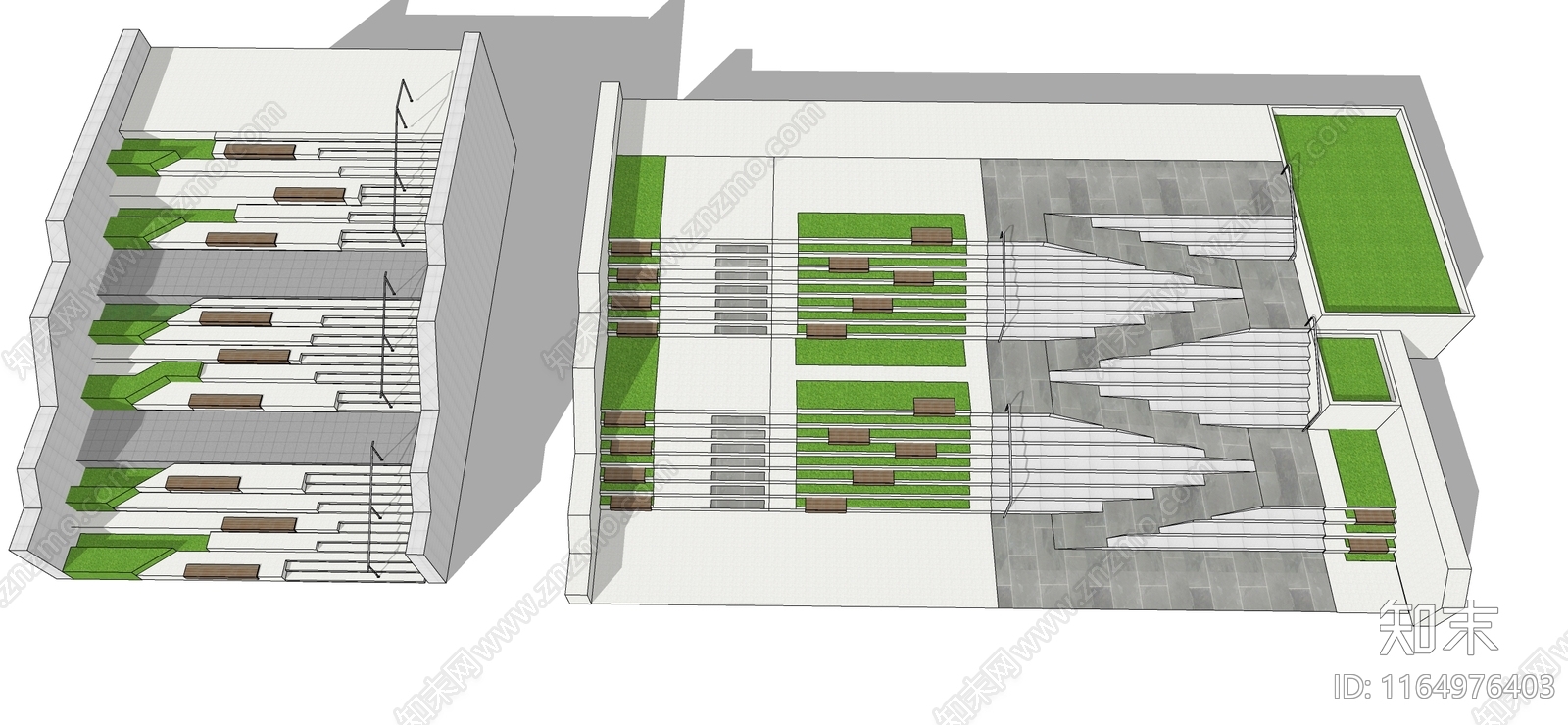 现代台阶景观SU模型下载【ID:1164976403】