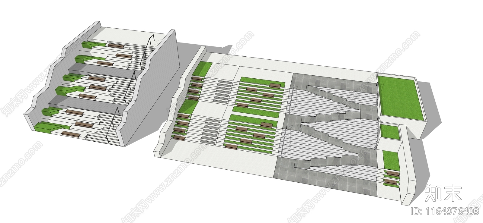 现代台阶景观SU模型下载【ID:1164976403】