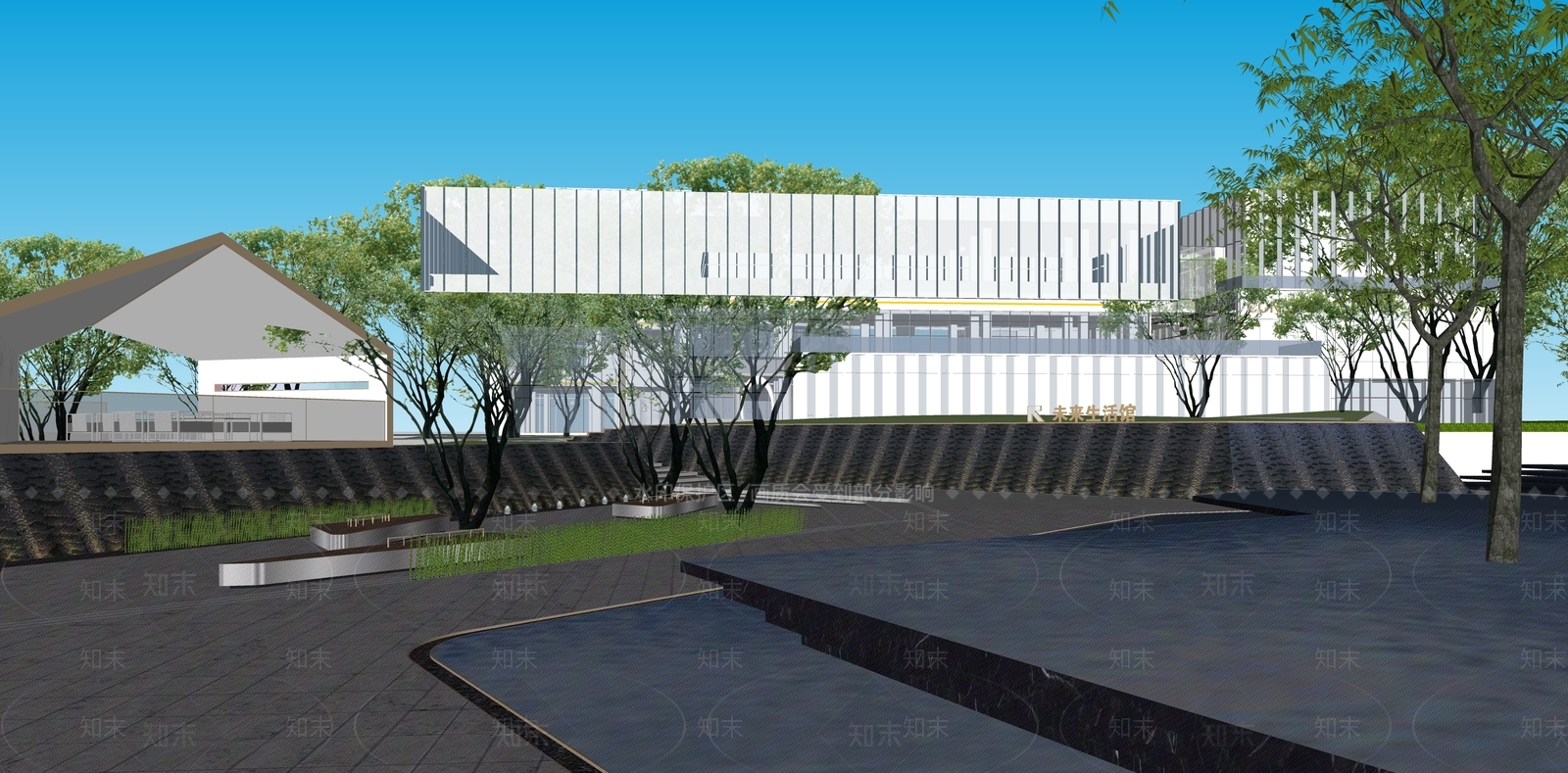现代小区景观SU模型下载【ID:1164985075】