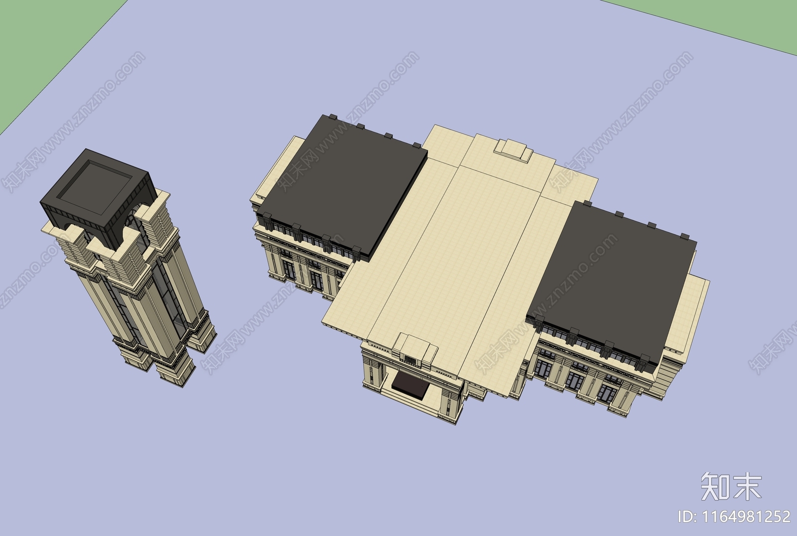 欧式复古售楼处建筑SU模型下载【ID:1164981252】