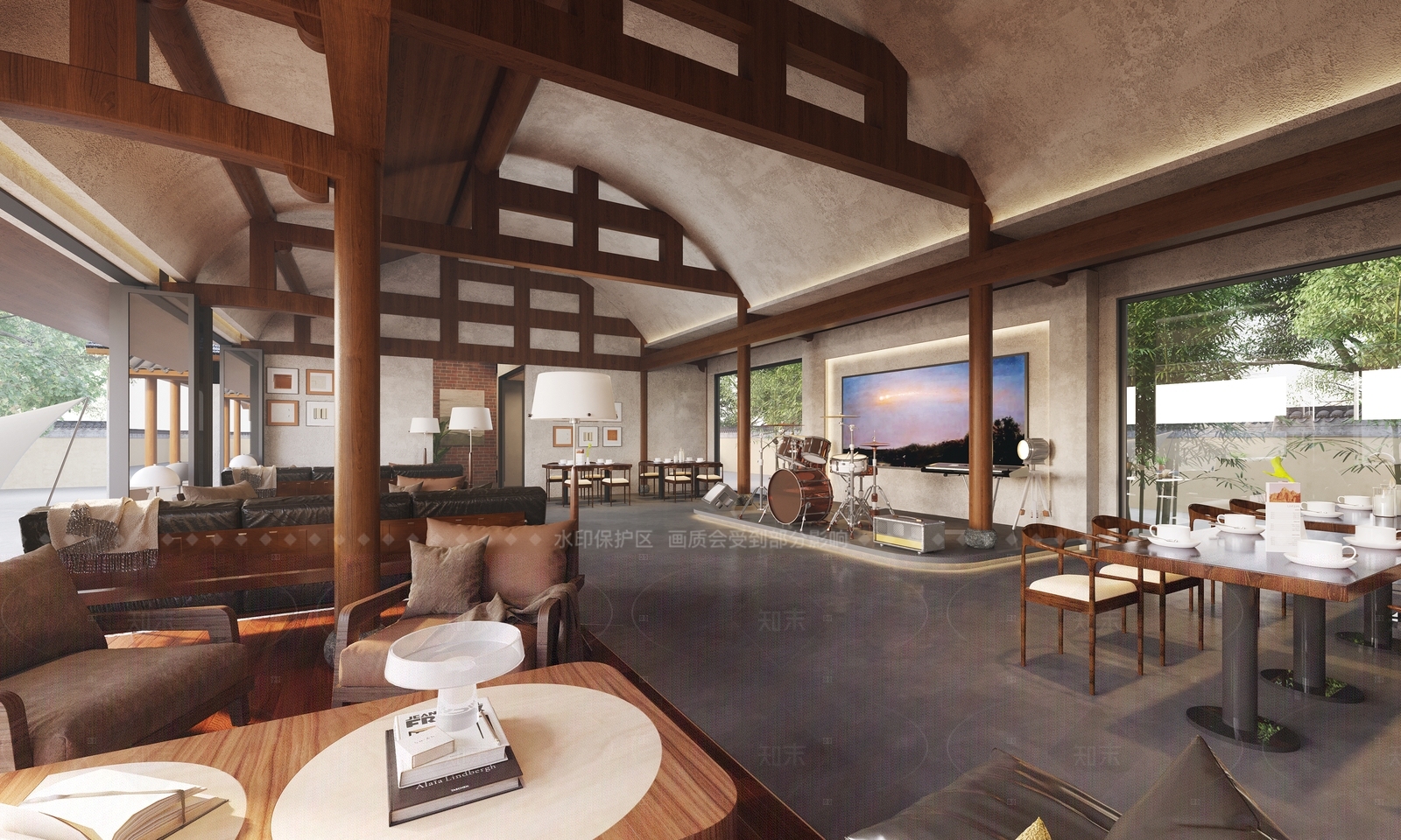 现代新中式咖啡厅3D模型下载【ID:1164985683】