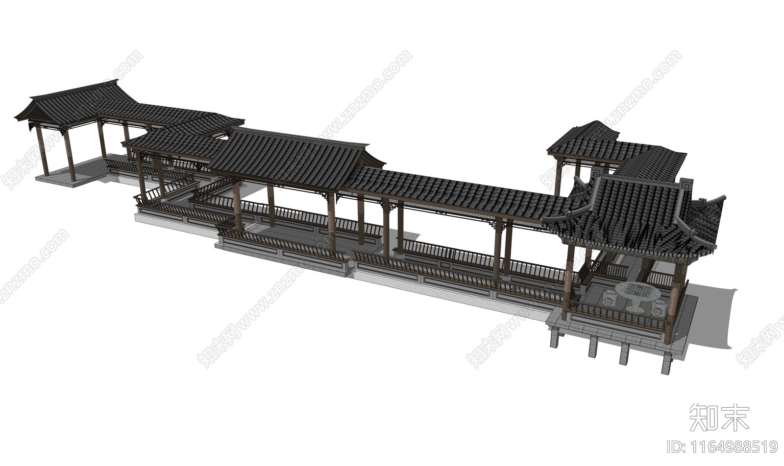 中式廊架SU模型下载【ID:1164988519】
