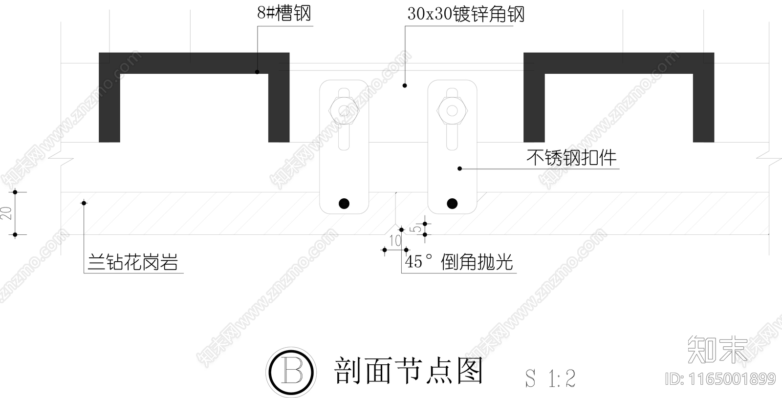 现代新中式墙面节点cad施工图下载【ID:1165001899】