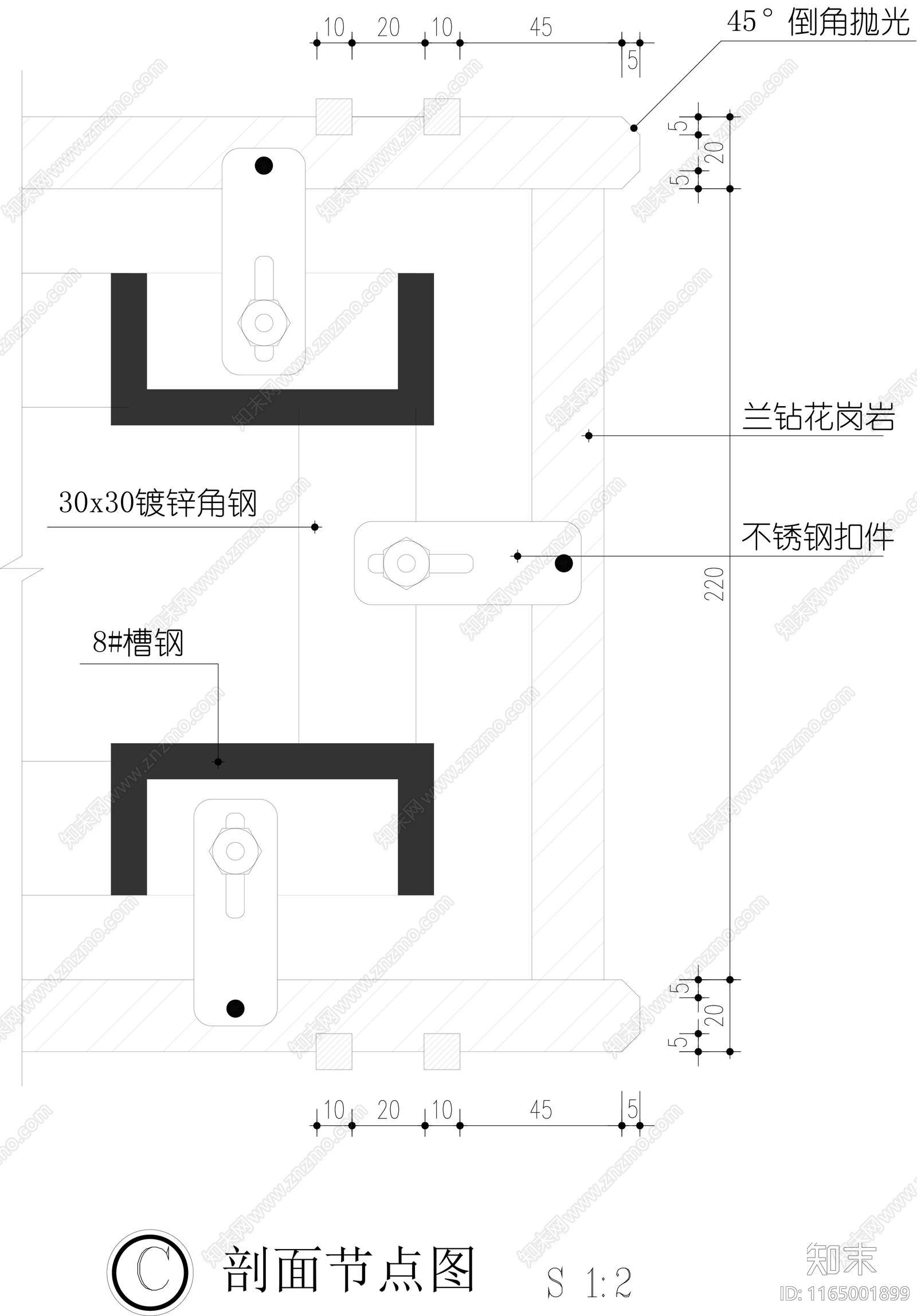 现代新中式墙面节点cad施工图下载【ID:1165001899】