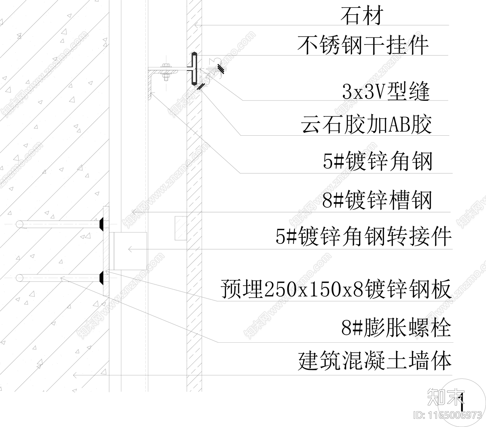 现代墙面节点cad施工图下载【ID:1165006973】