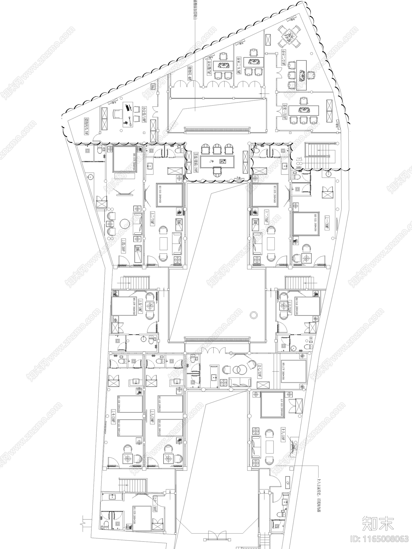 现代新中式民宿cad施工图下载【ID:1165008063】