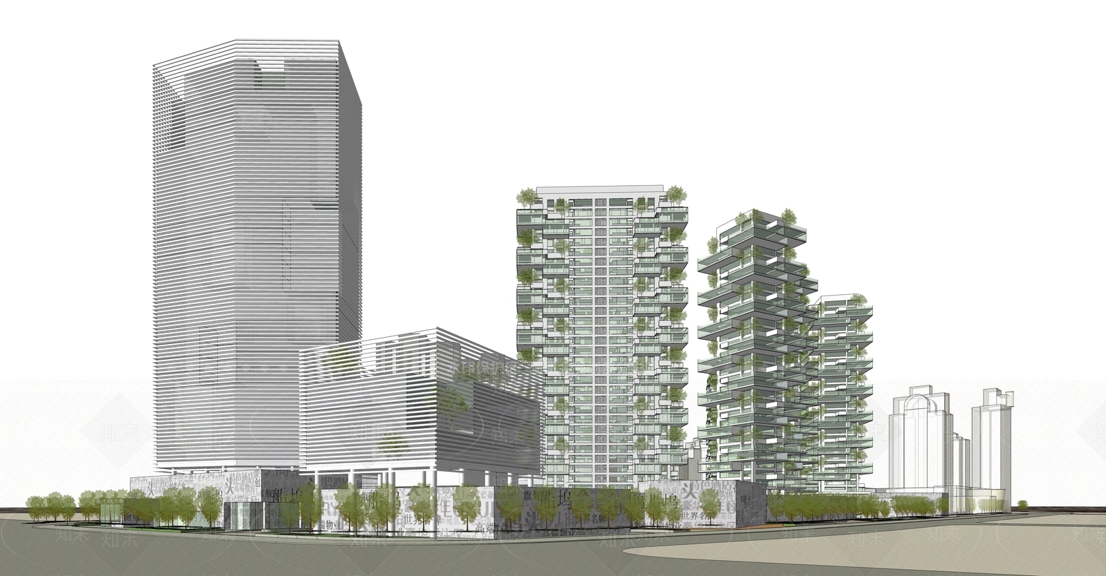 现代新中式高层住宅SU模型下载【ID:1165009794】