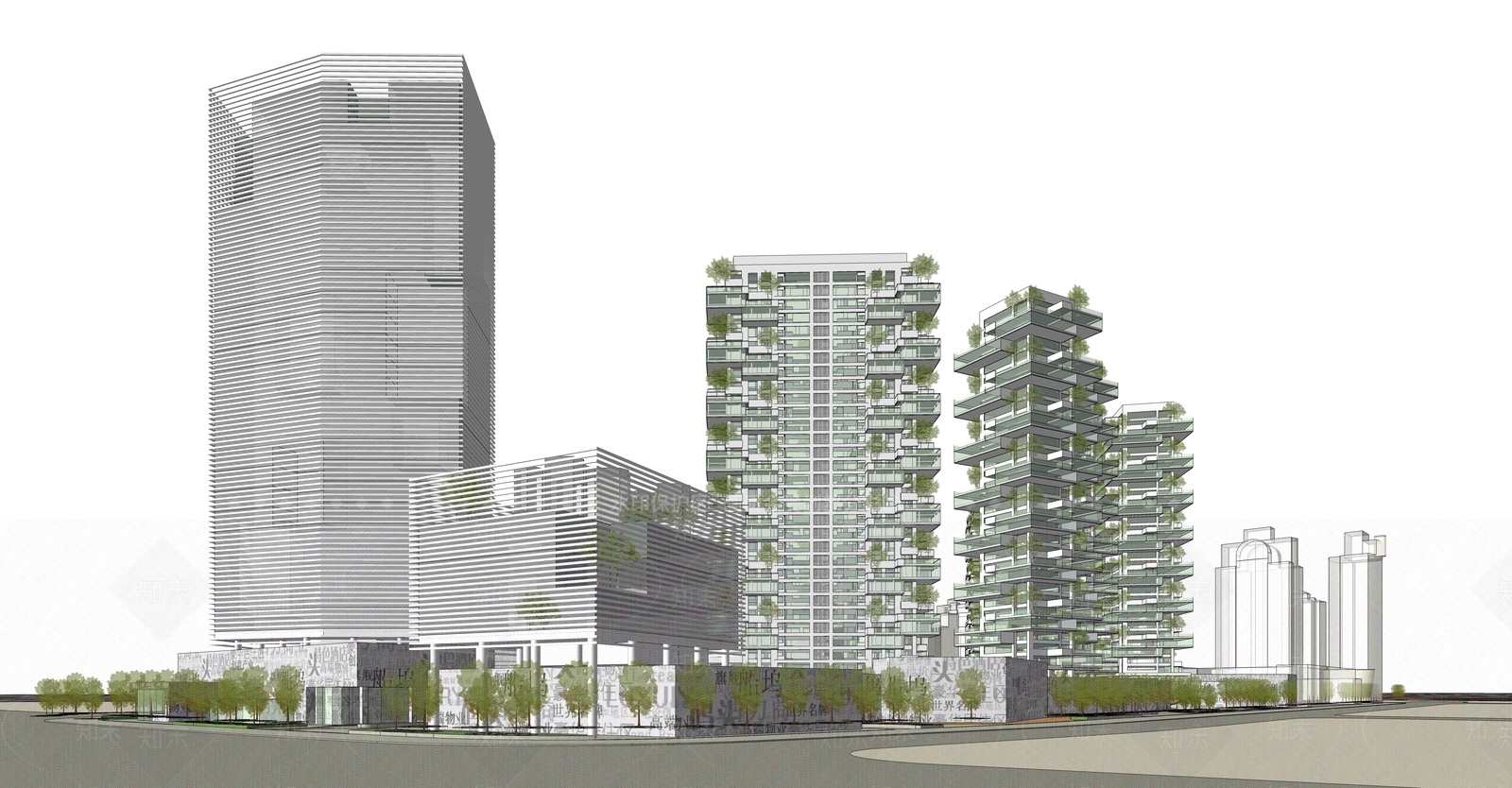 现代新中式高层住宅SU模型下载【ID:1165012417】