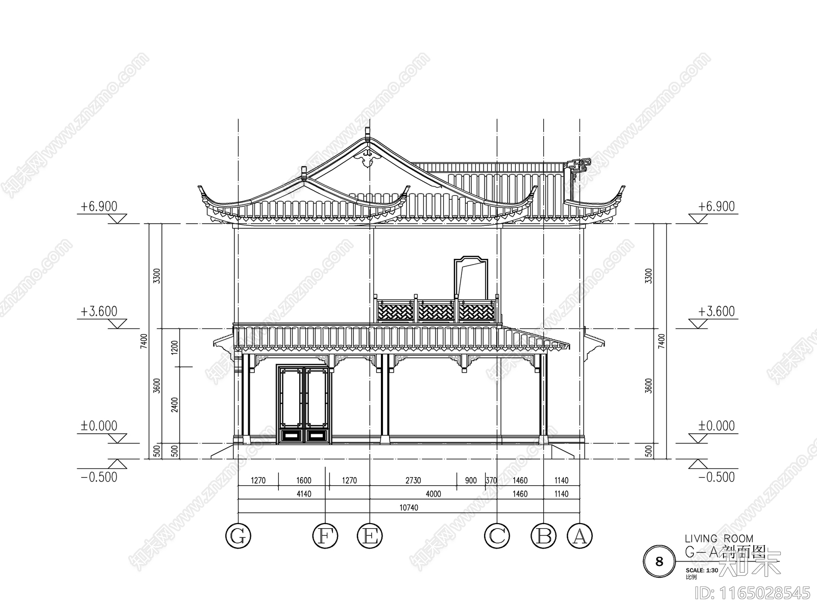 中式别墅建筑施工图下载【ID:1165028545】