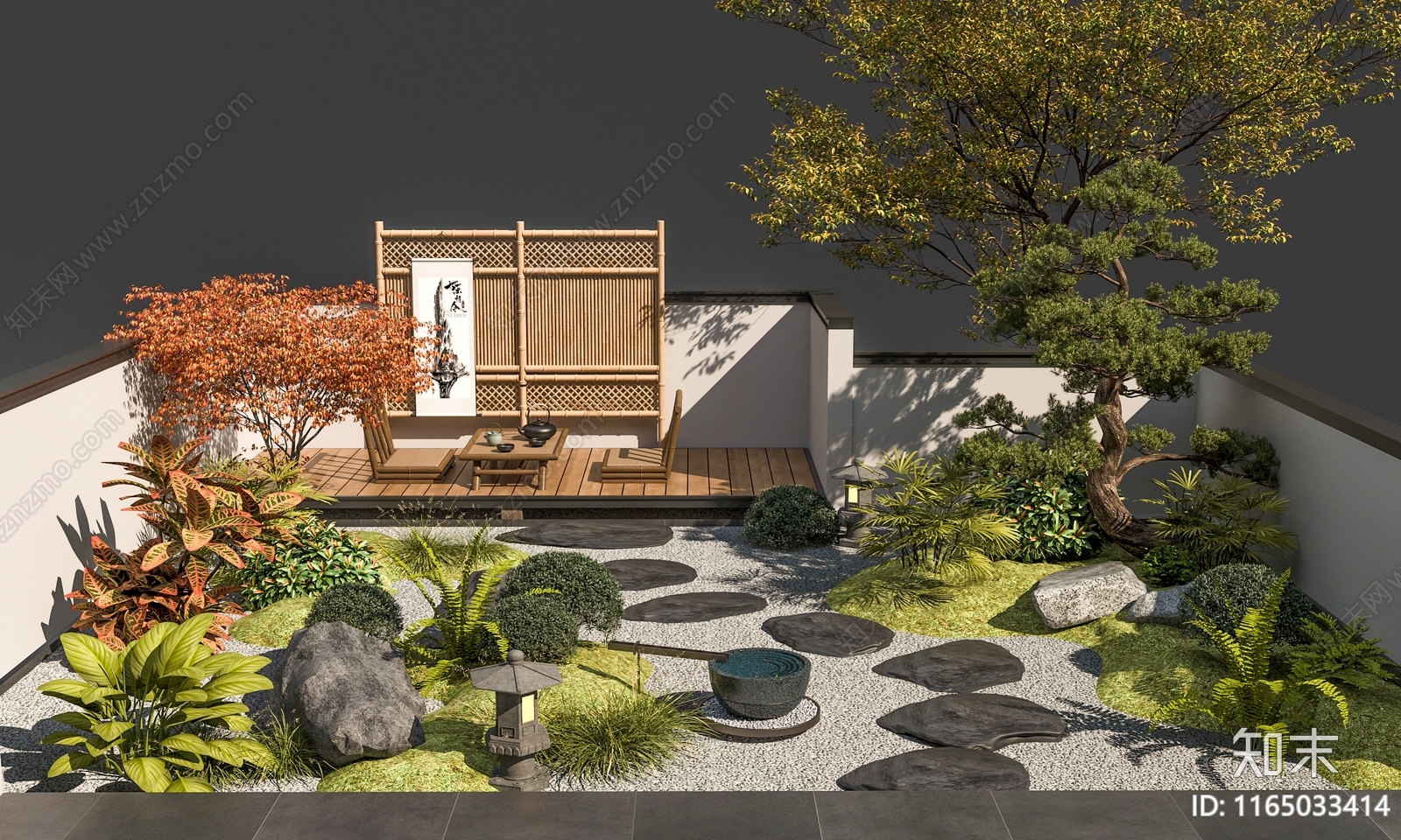 新中式中式庭院景观SU模型下载【ID:1165033414】