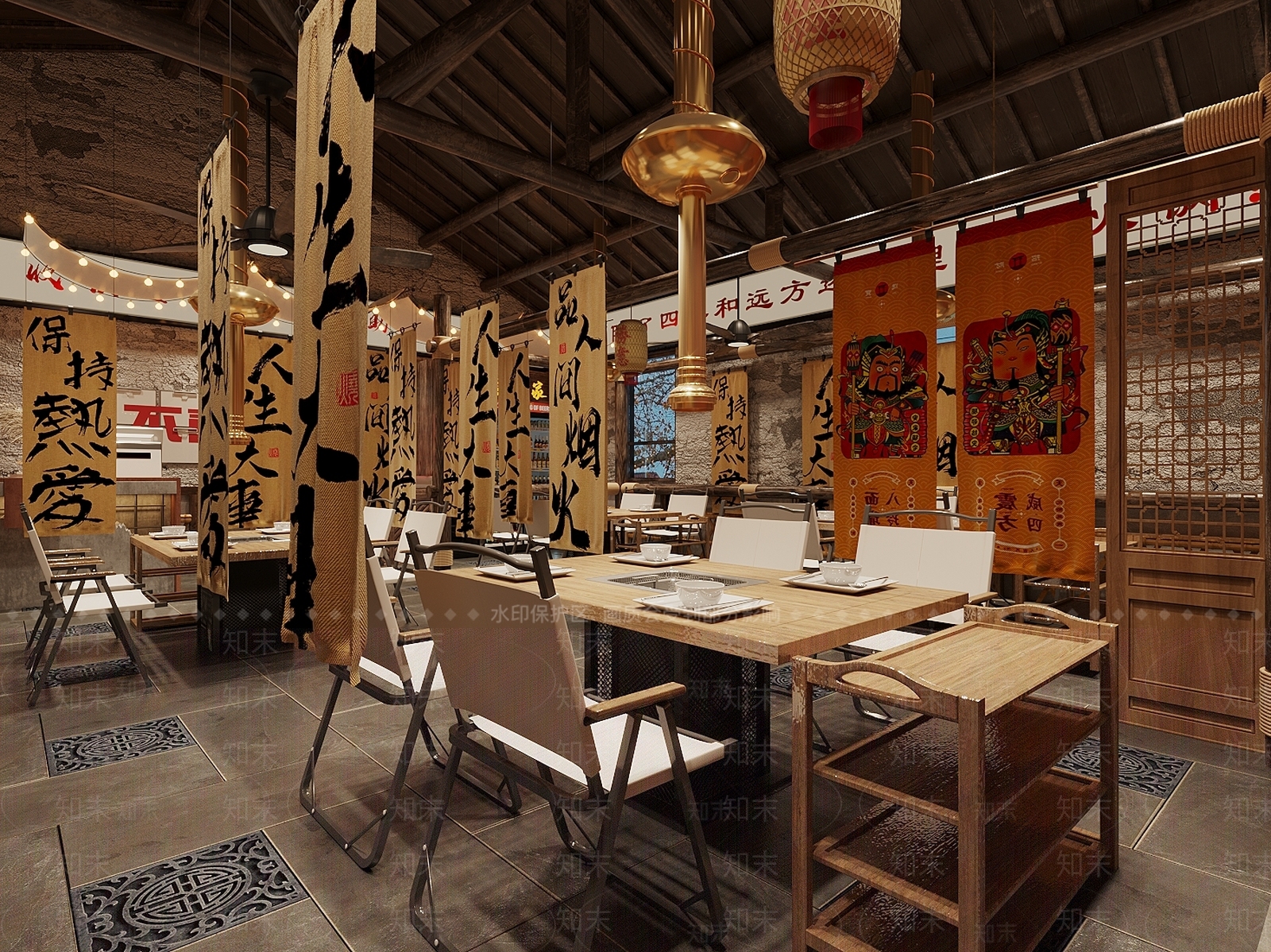 新中式火锅店SU模型下载【ID:1165033695】