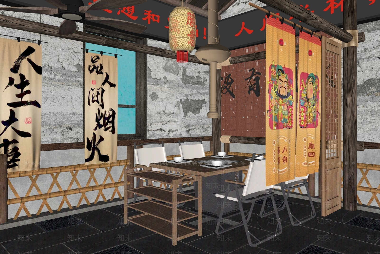 新中式火锅店SU模型下载【ID:1165033695】