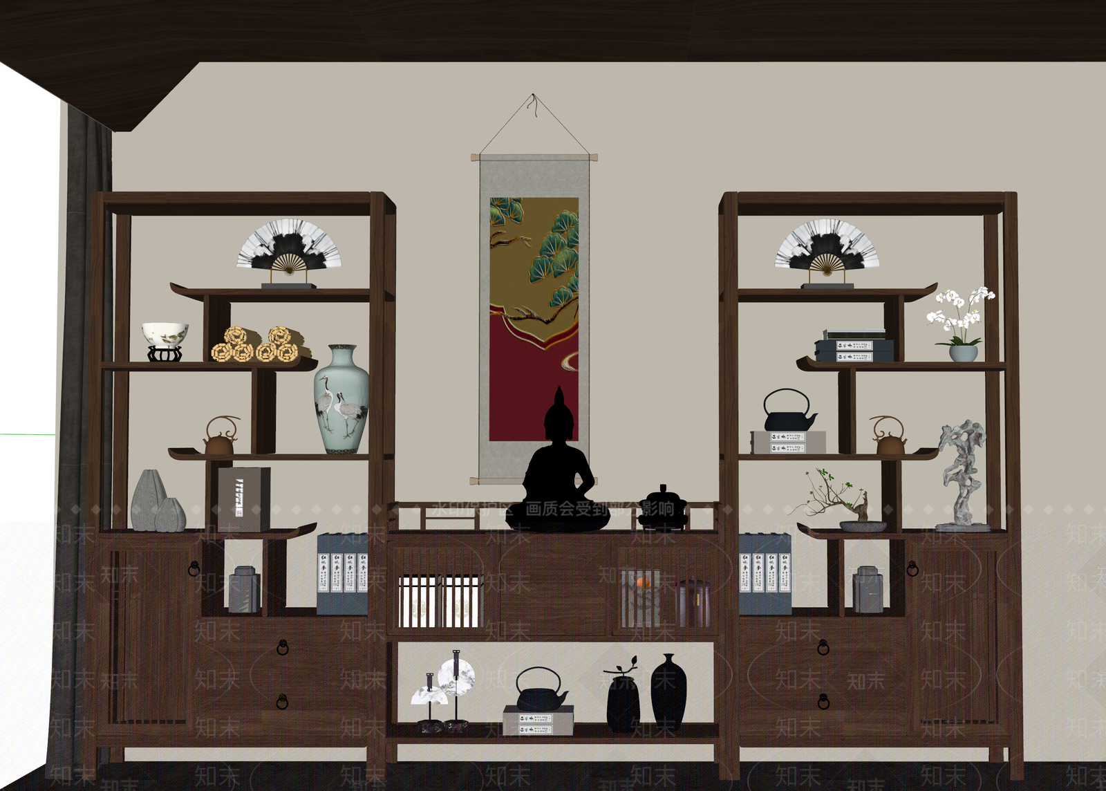 新中式博古架SU模型下载【ID:1165050728】