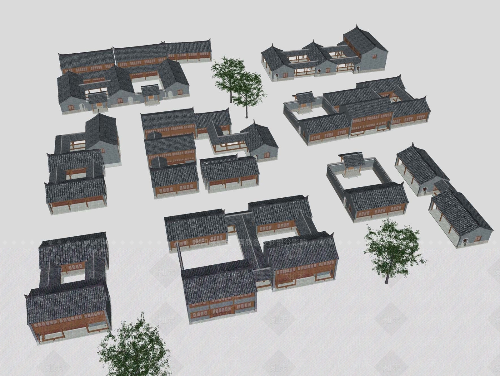 新中式中式古建筑SU模型下载【ID:1165052427】