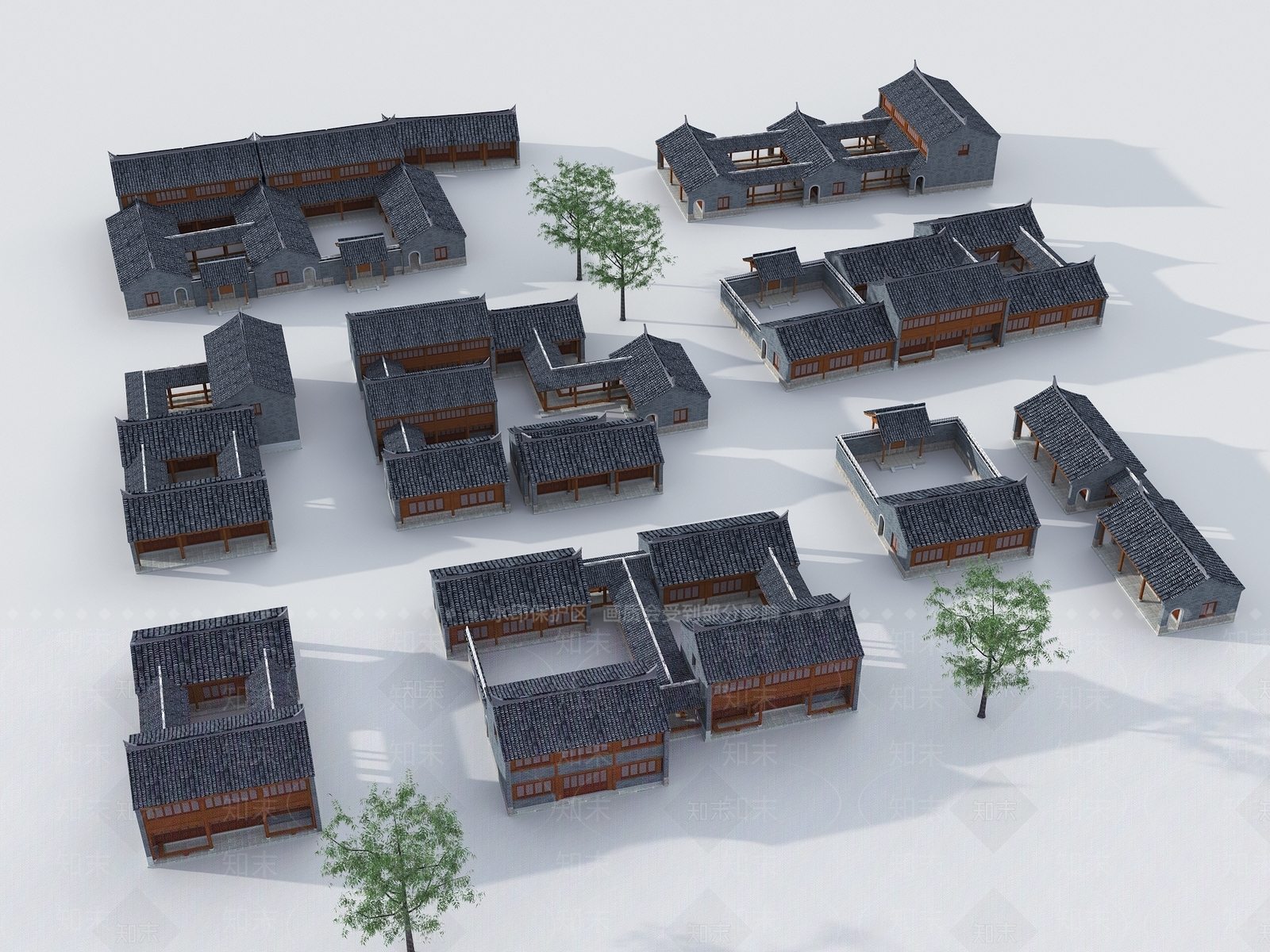 新中式中式古建筑SU模型下载【ID:1165052427】