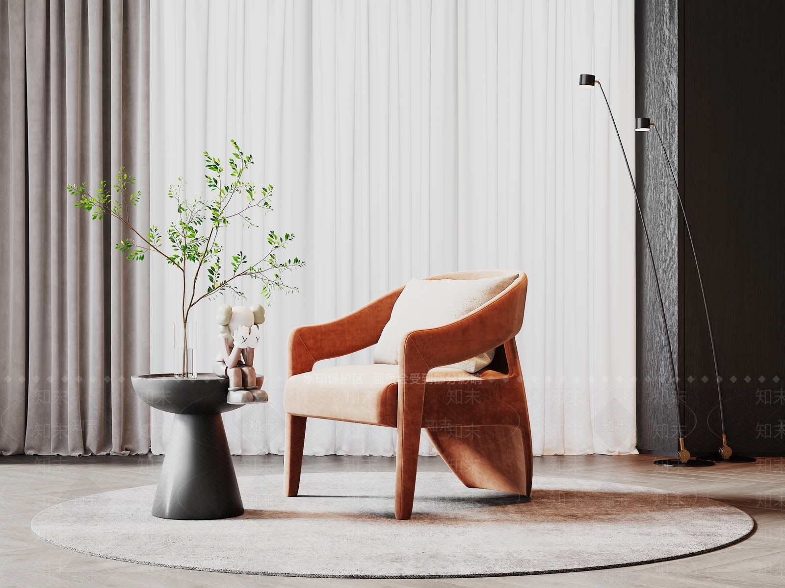 轻奢极简单人沙发3D模型下载【ID:1165057247】