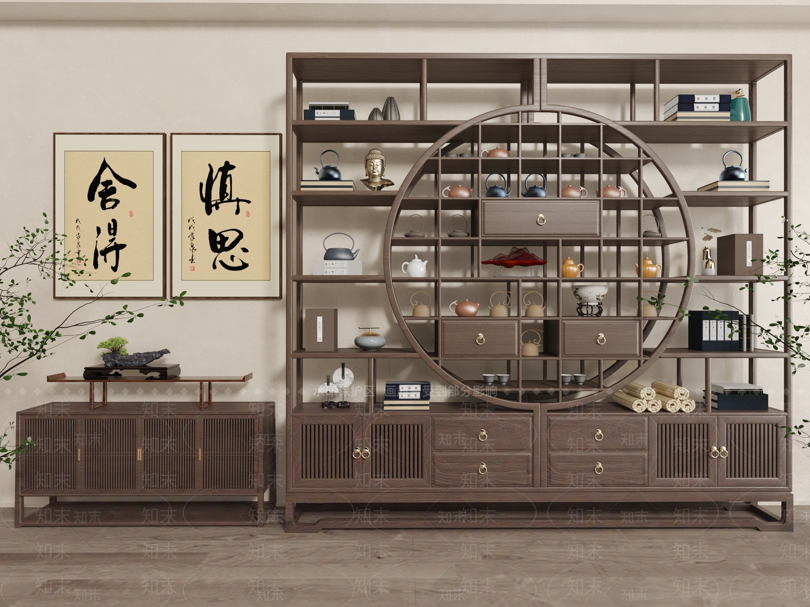 新中式博古架3D模型下载【ID:1165058133】