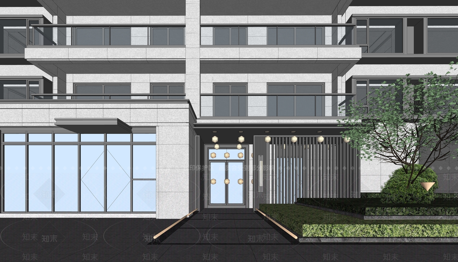 现代新中式多层住宅SU模型下载【ID:1165063494】