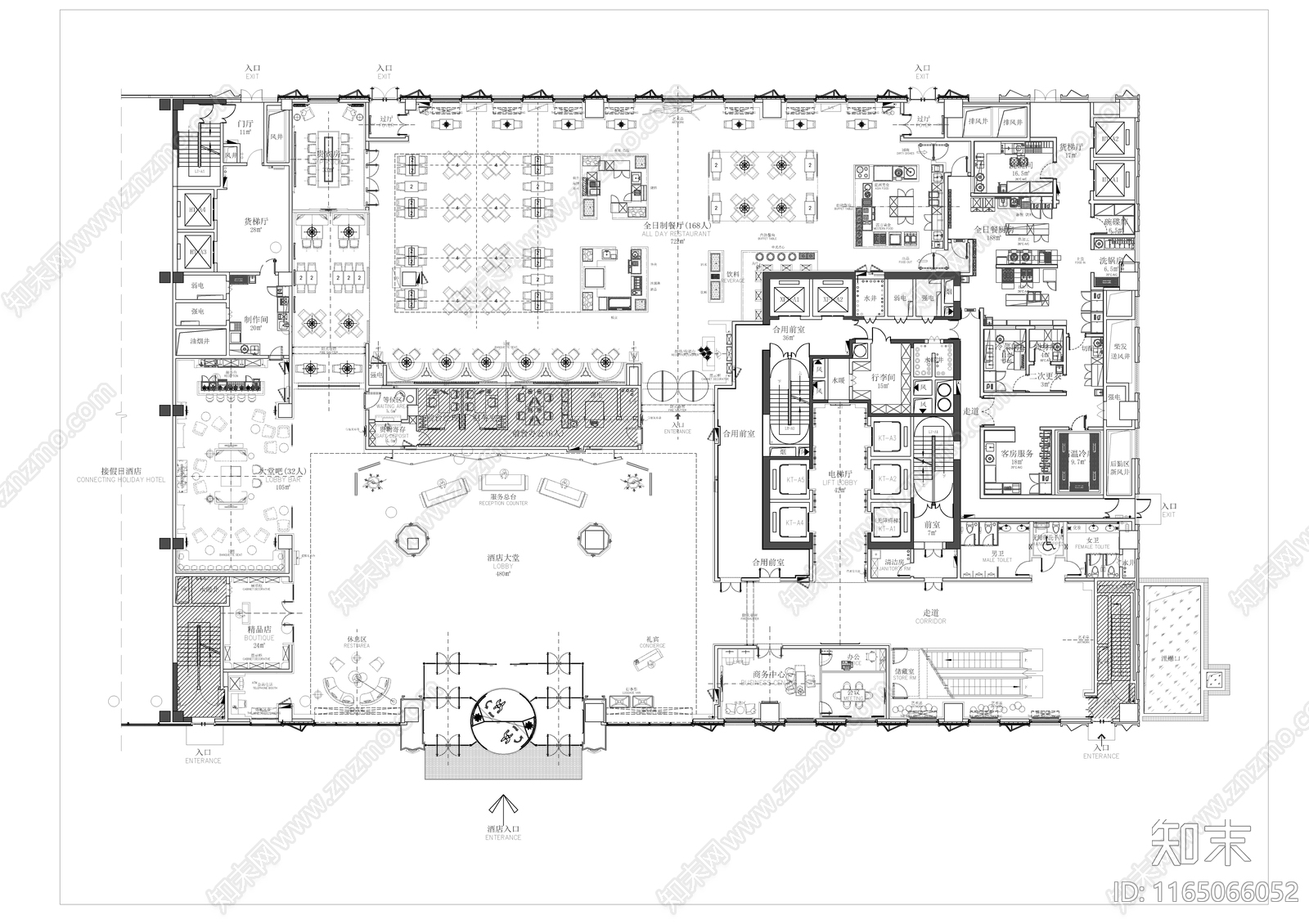 50个酒店大堂方案平面图库施工图下载【ID:1165066052】