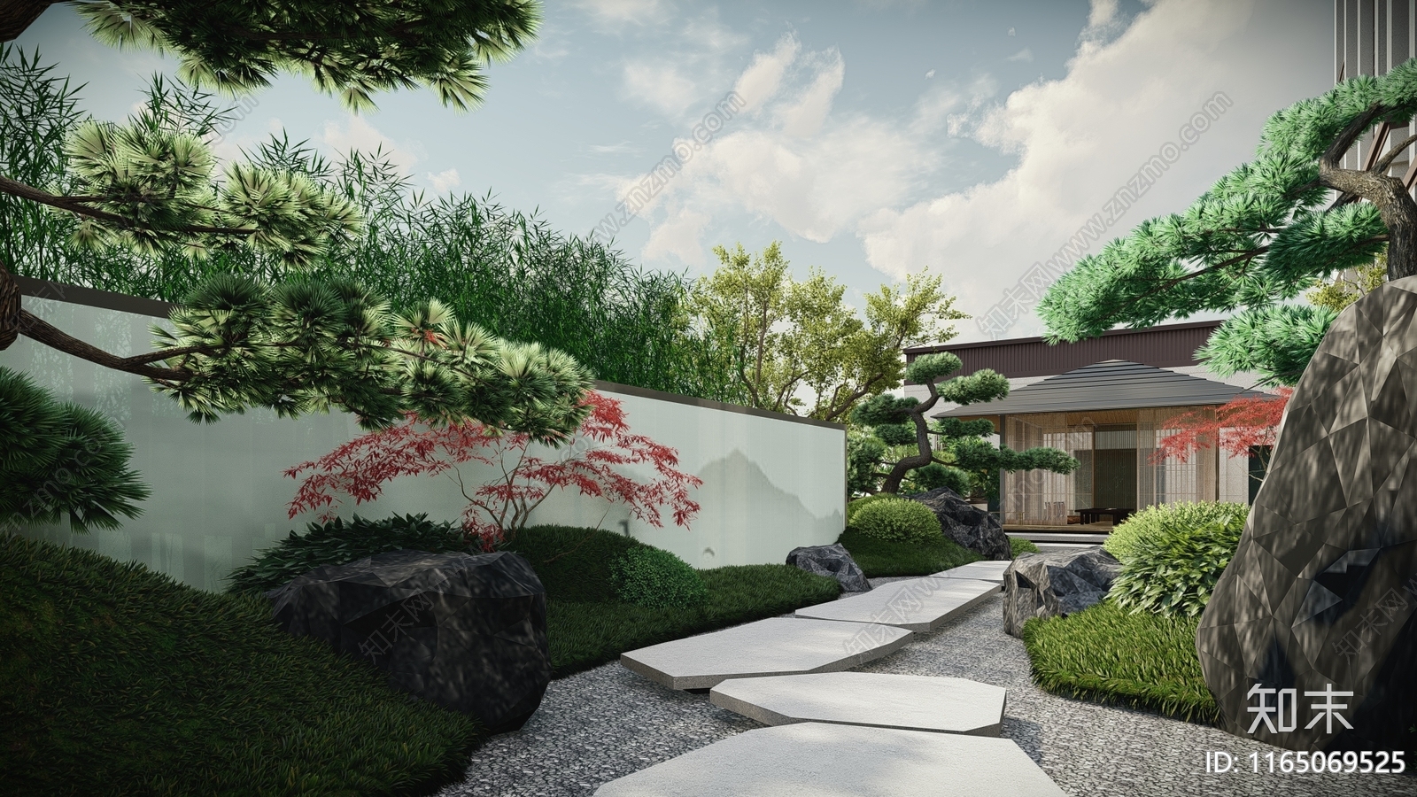 新中式禅意屋顶花园SU模型下载【ID:1165069525】