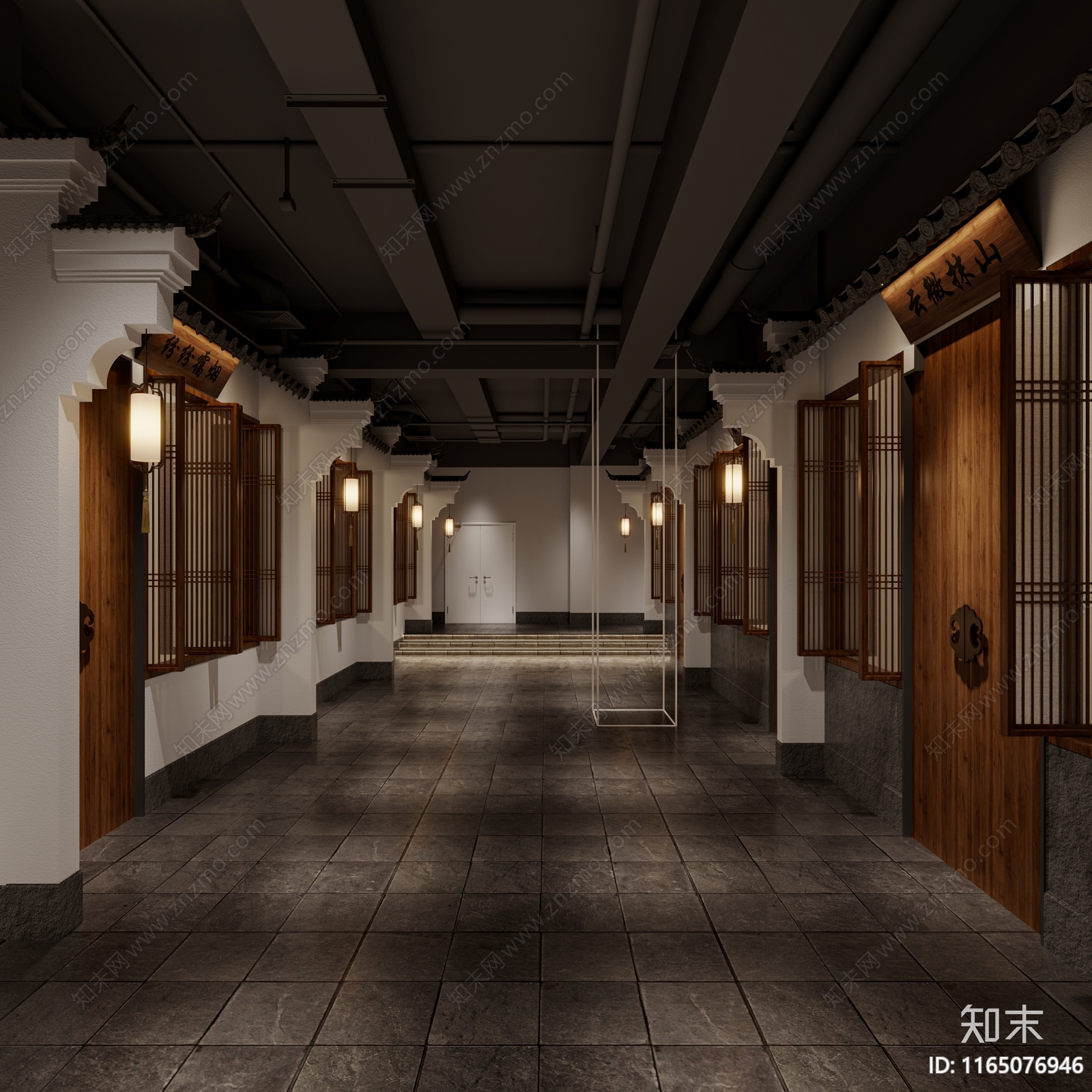 新中式中式走廊3D模型下载【ID:1165076946】