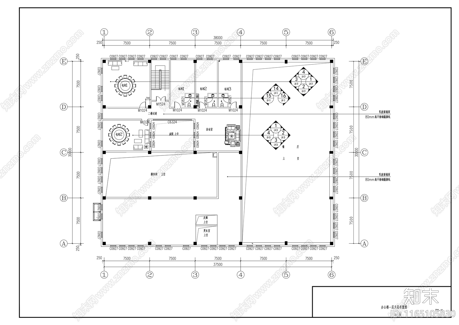 现代食堂cad施工图下载【ID:1165105830】