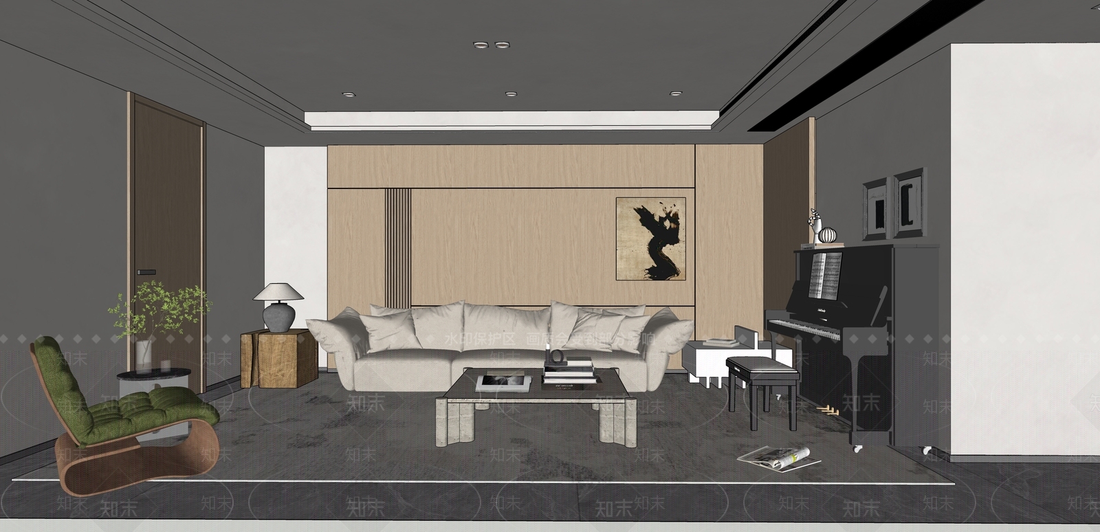 现代别墅客厅SU模型下载【ID:1165111763】