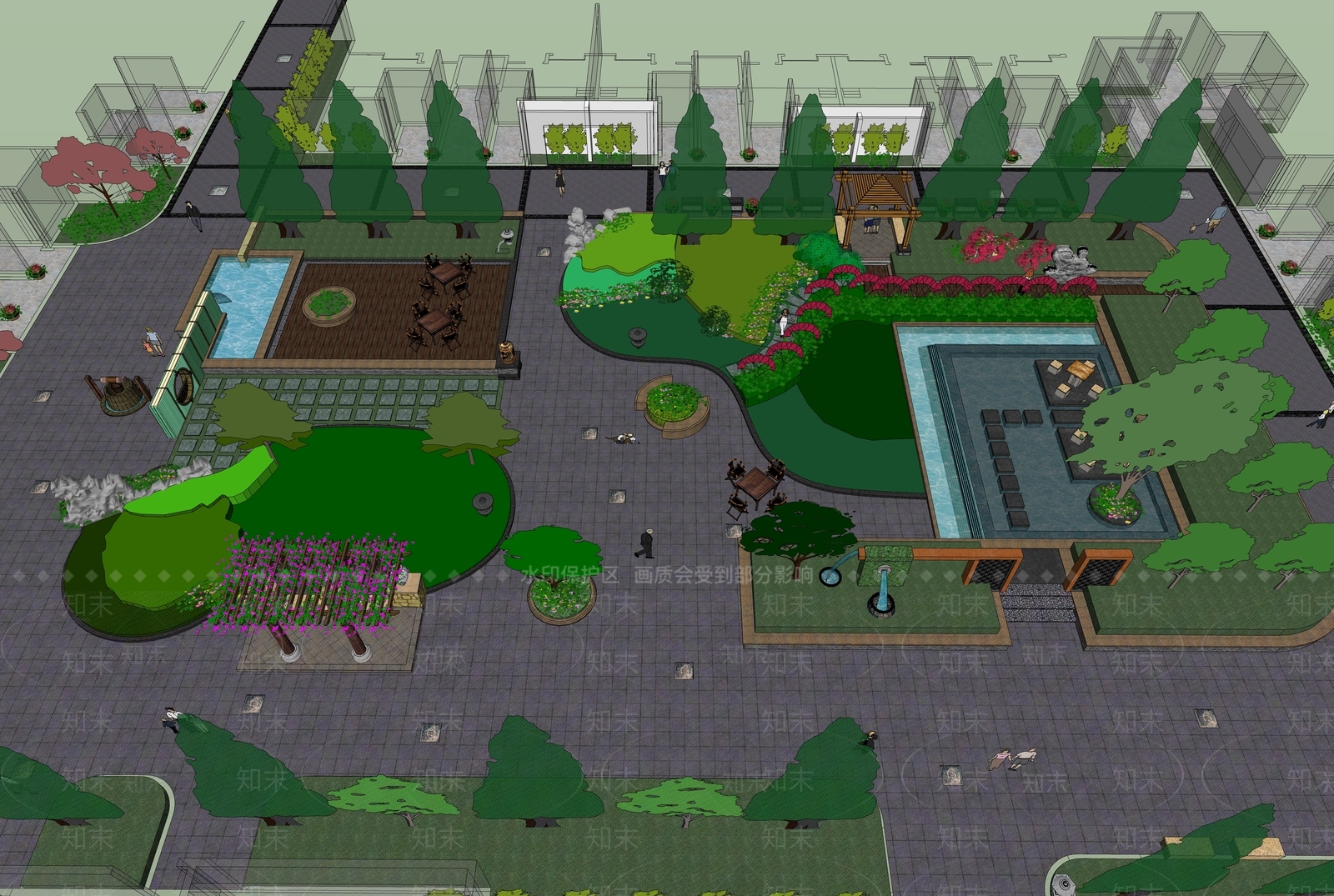 新中式现代广场景观SU模型下载【ID:1165114923】