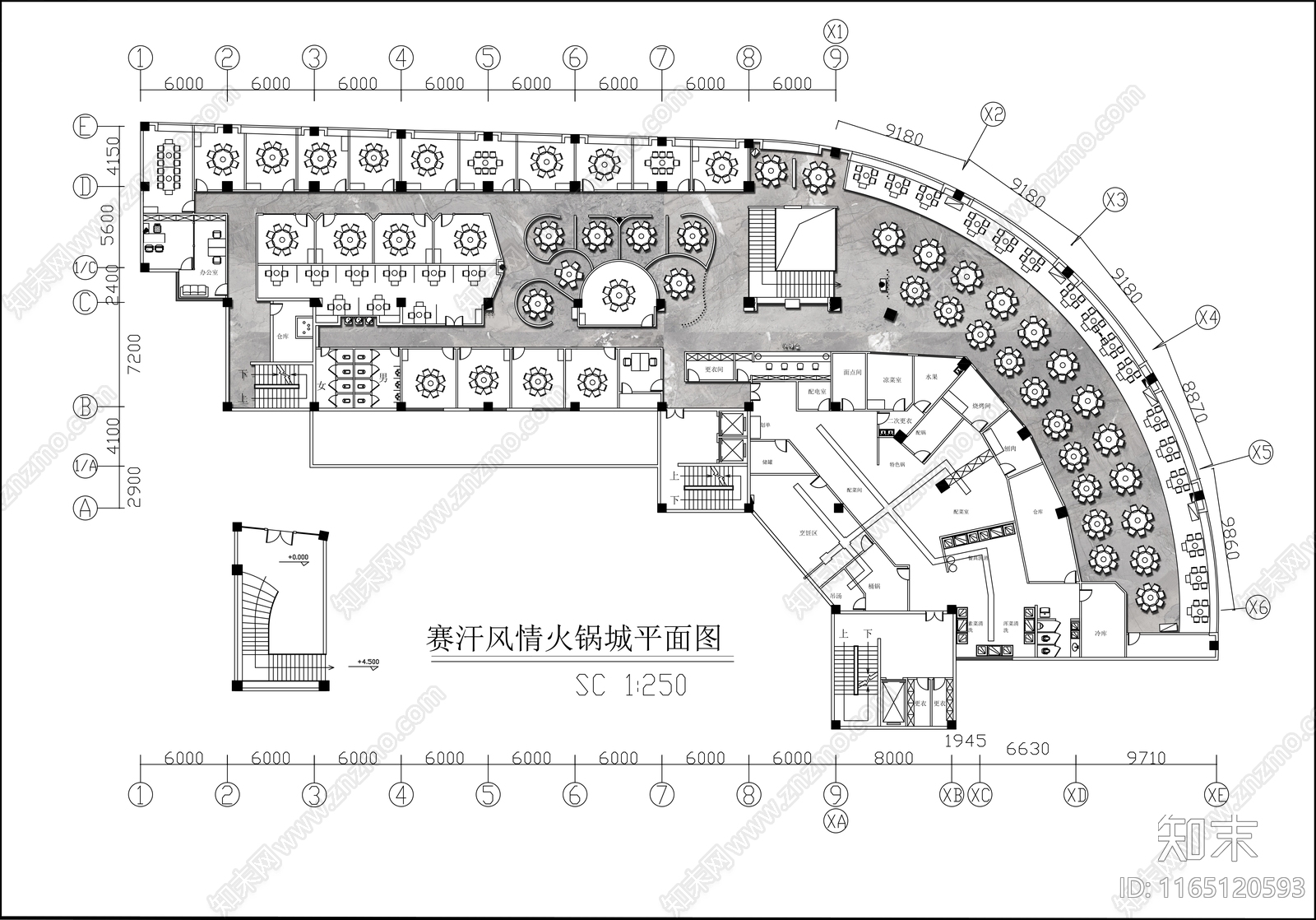 中古火锅店施工图下载【ID:1165120593】