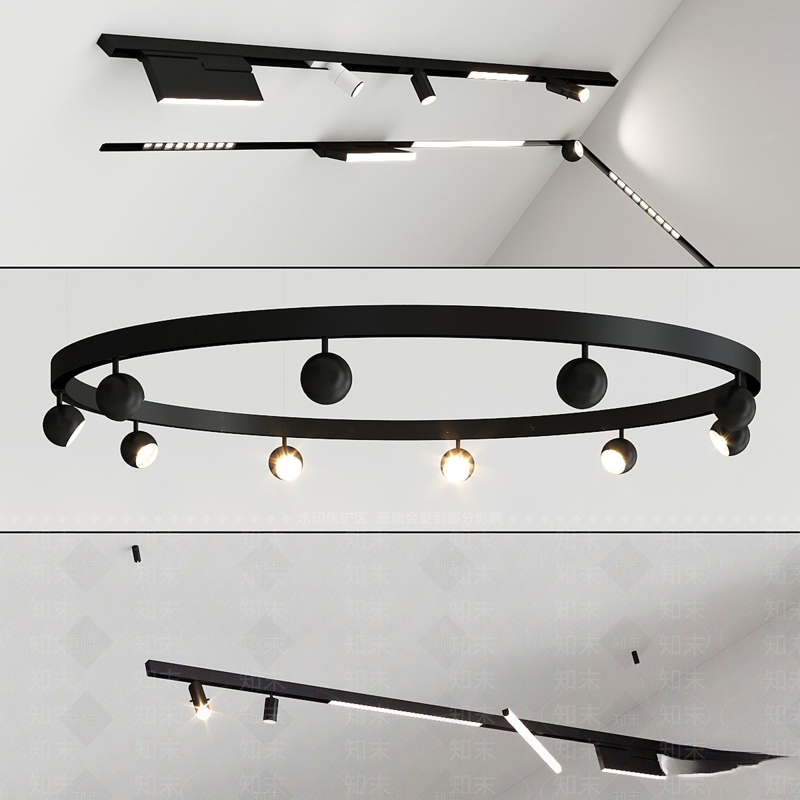 现代筒灯射灯组合3D模型下载【ID:1166764178】