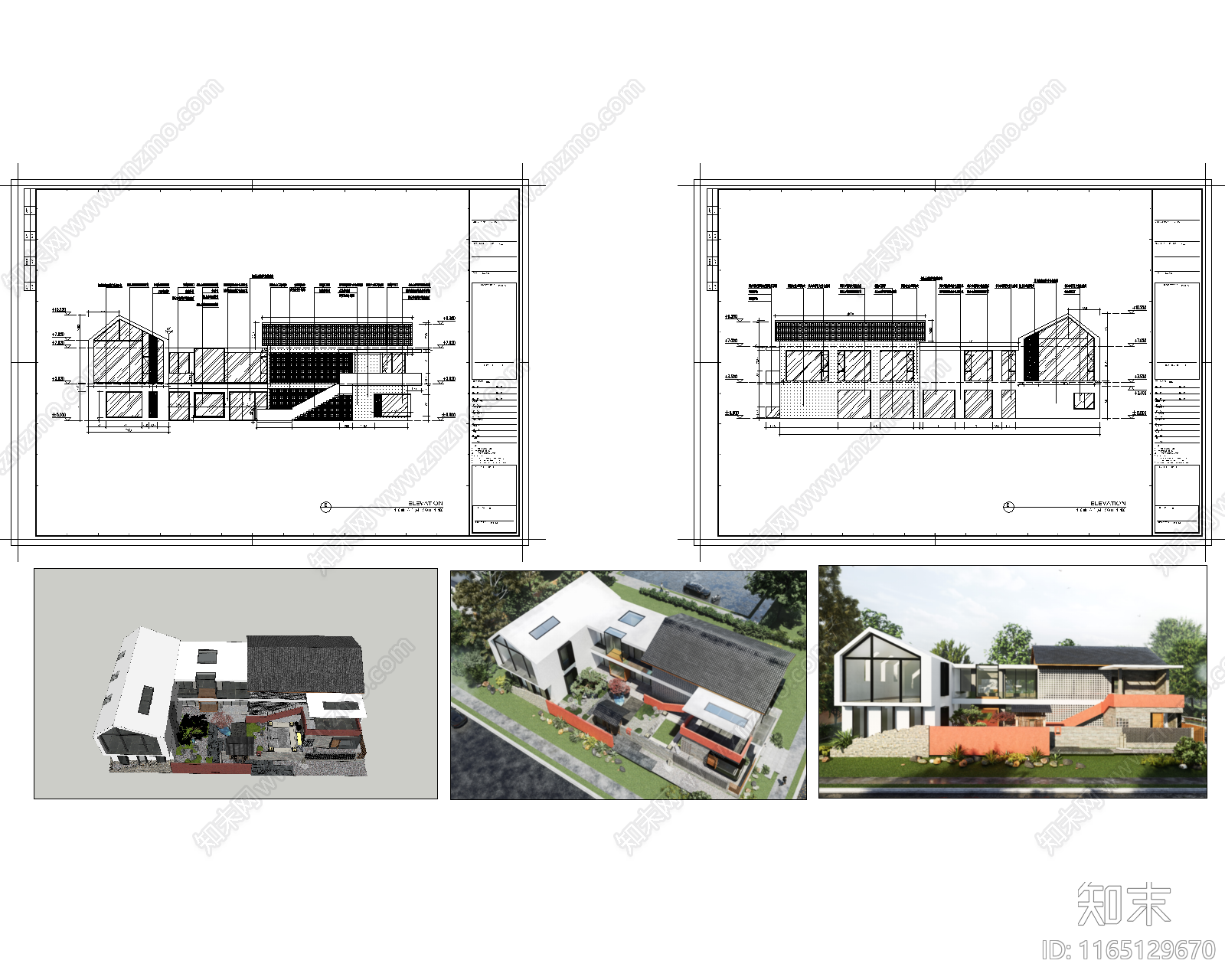 新中式现代民宿建筑cad施工图下载【ID:1165129670】