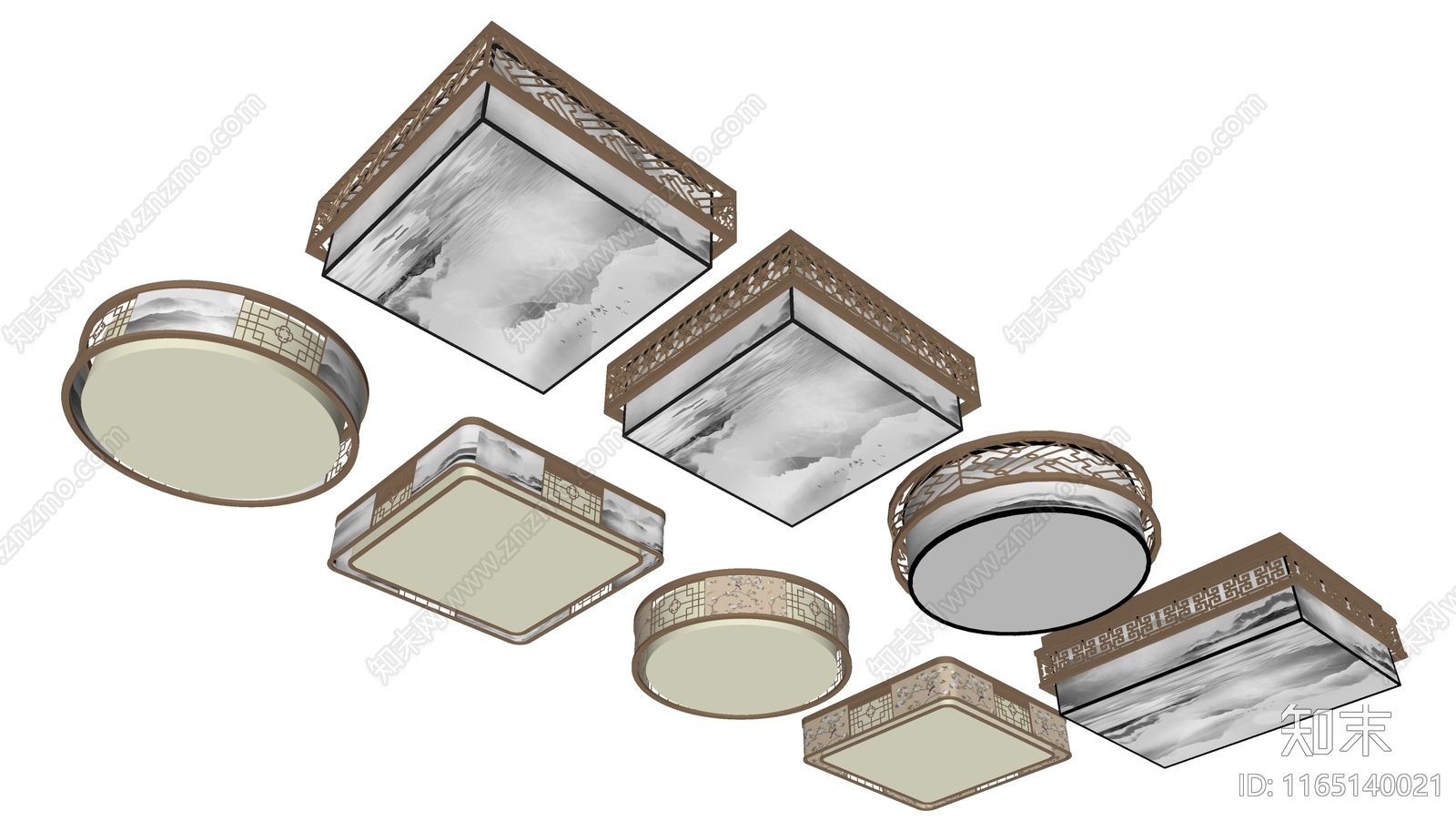 新中式中式吸顶灯SU模型下载【ID:1165140021】