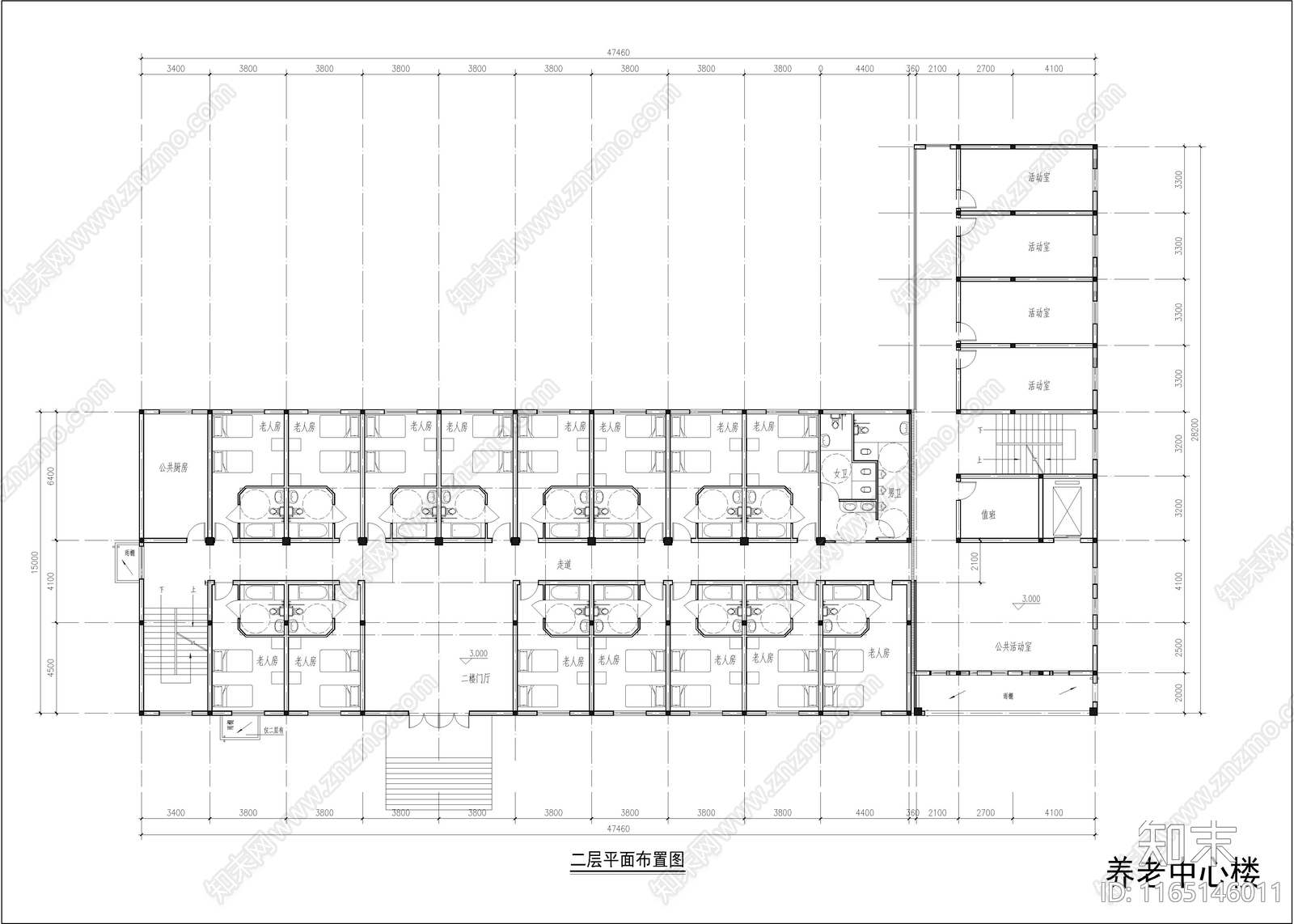 现代养老院cad施工图下载【ID:1165146011】