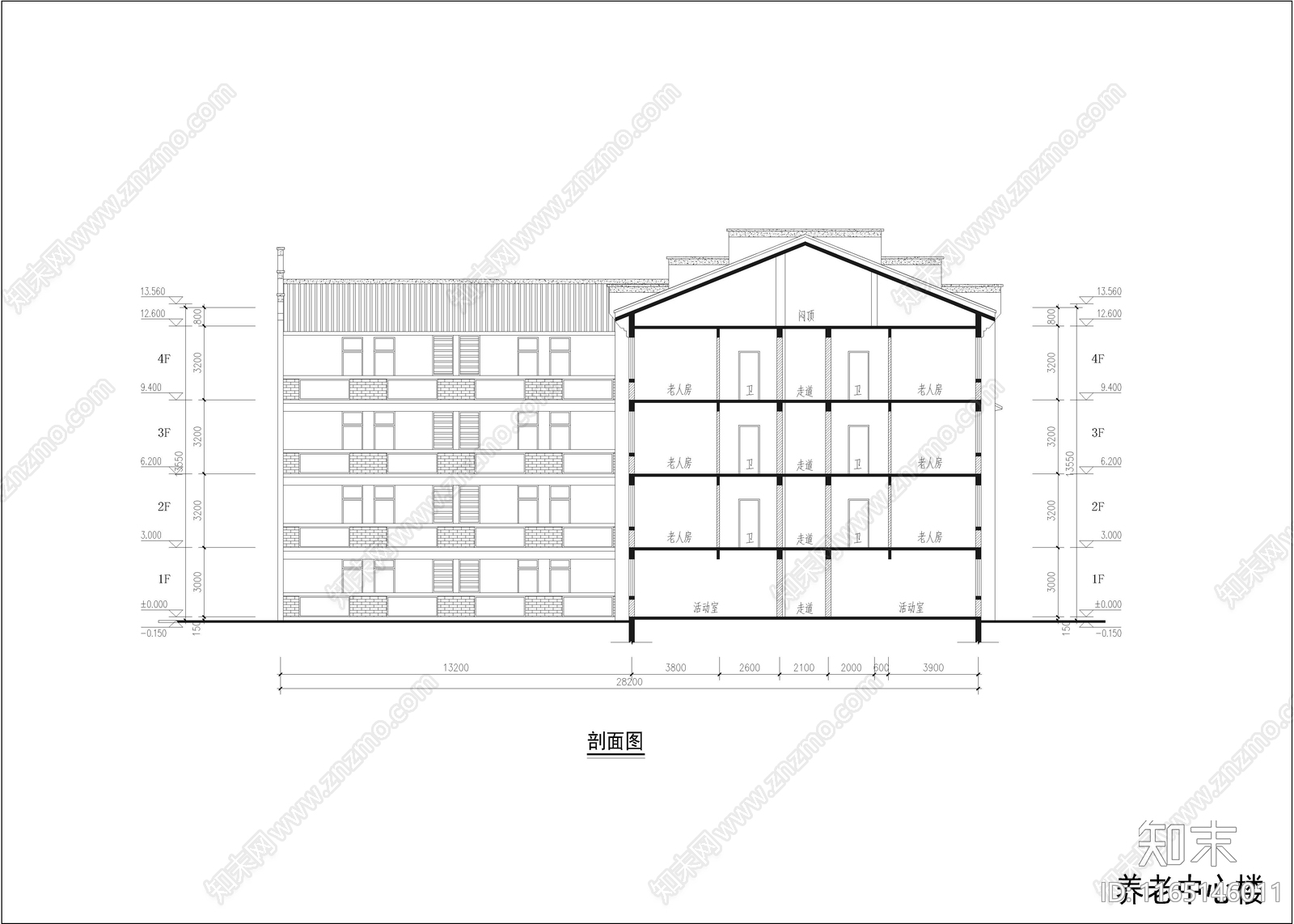 现代养老院cad施工图下载【ID:1165146011】