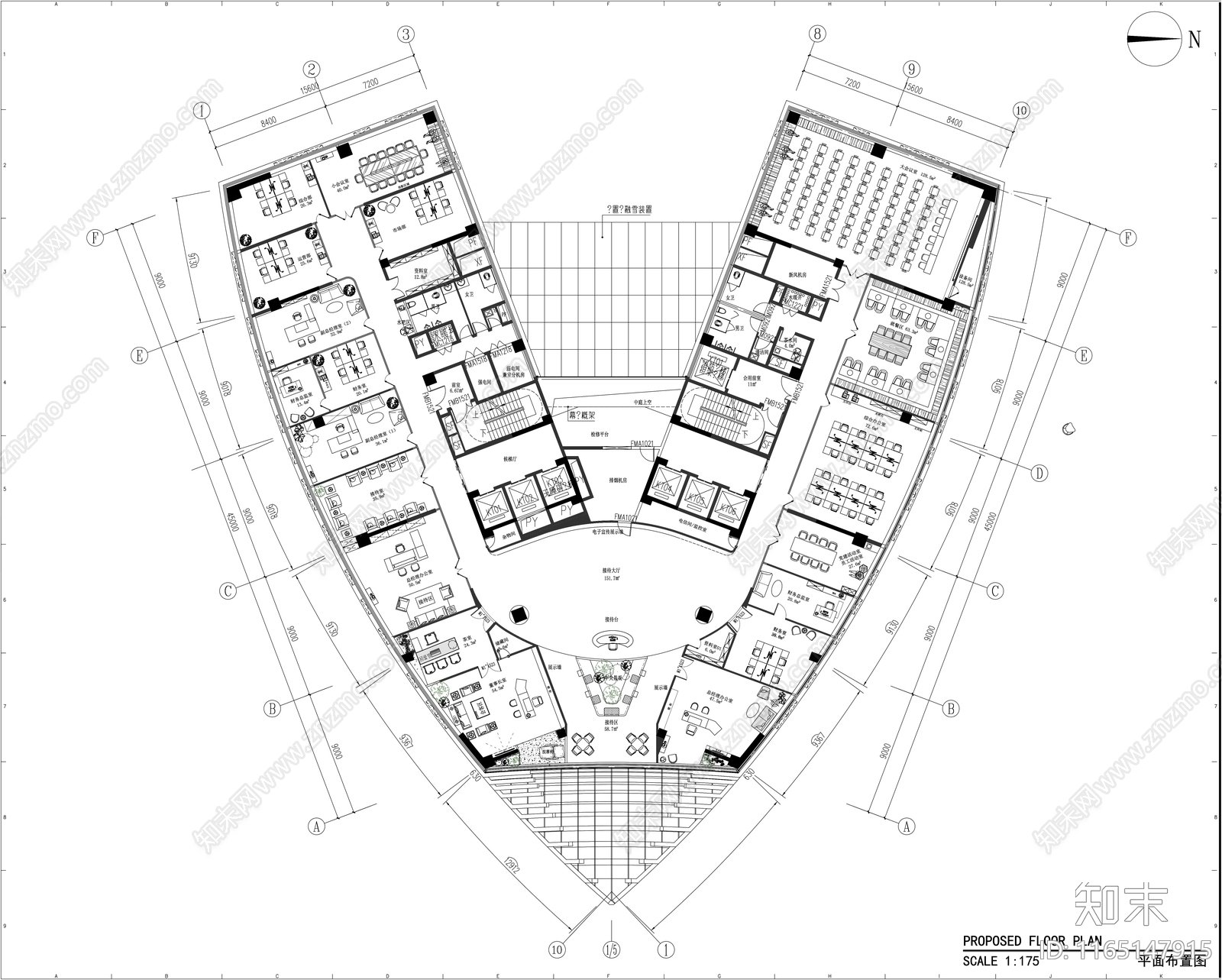 现代办公室cad施工图下载【ID:1165147915】